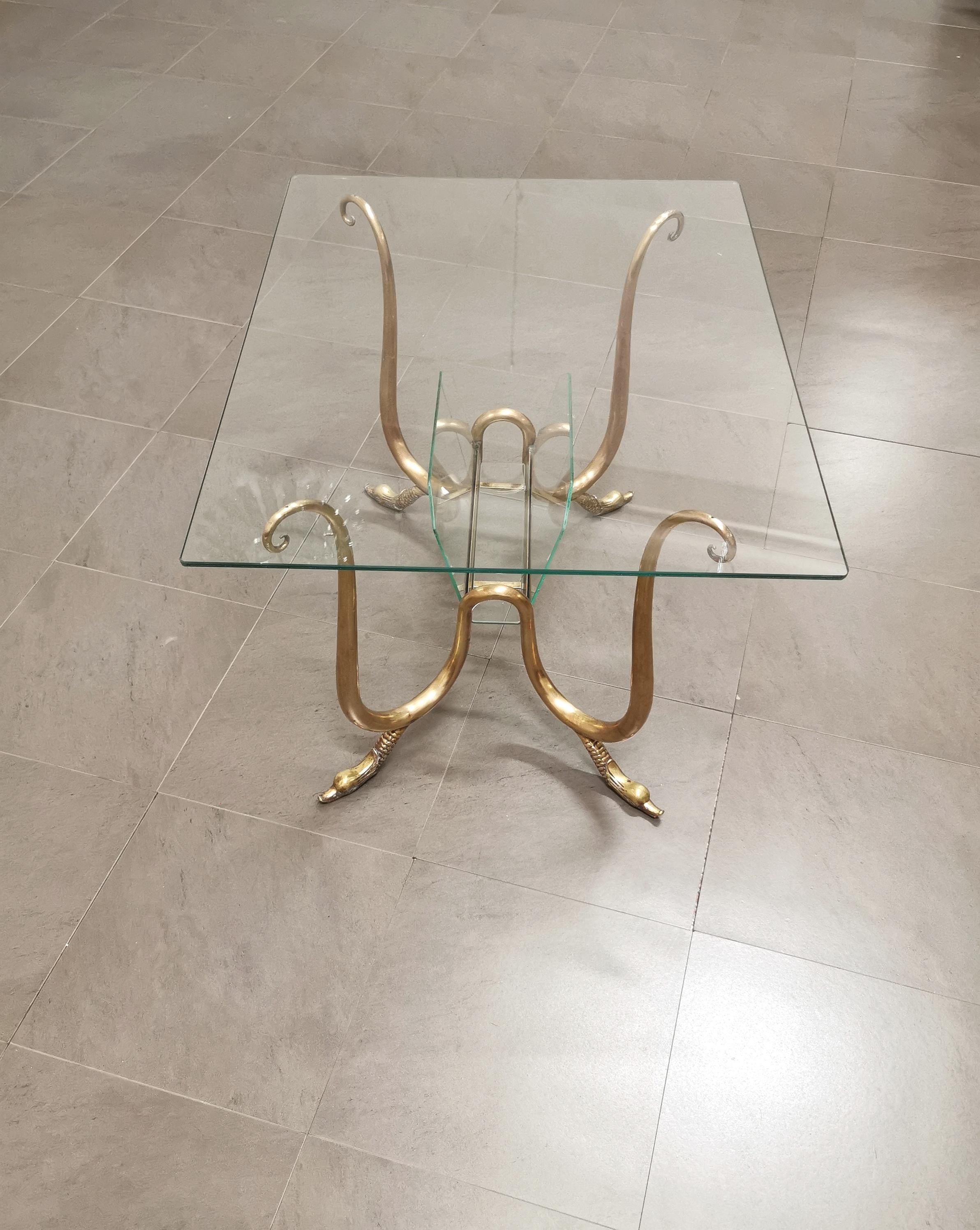 Mid-Century Coffee Cocktail Sofa Table Rectangular Glass Brass, Italy, 1940s In Good Condition In Palermo, IT