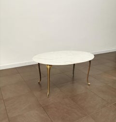 Midcentury Couchtisch Messing Weiß Marmor Oval Italienisches Design 1950er Jahre