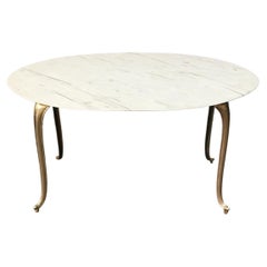 Midcentury Coffee Cocktail Table Brass White Marble Oval Italian Design 1950s