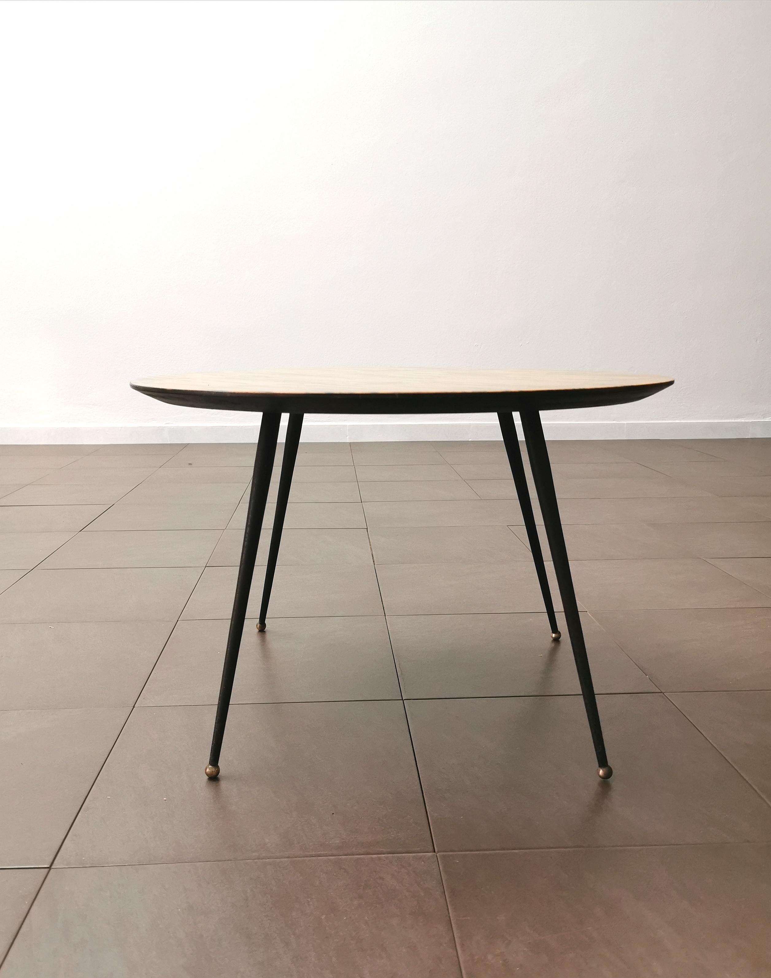 20th Century Coffee Table Wood Metal Brass Round Midcentury Modern Italian Design 1960s For Sale