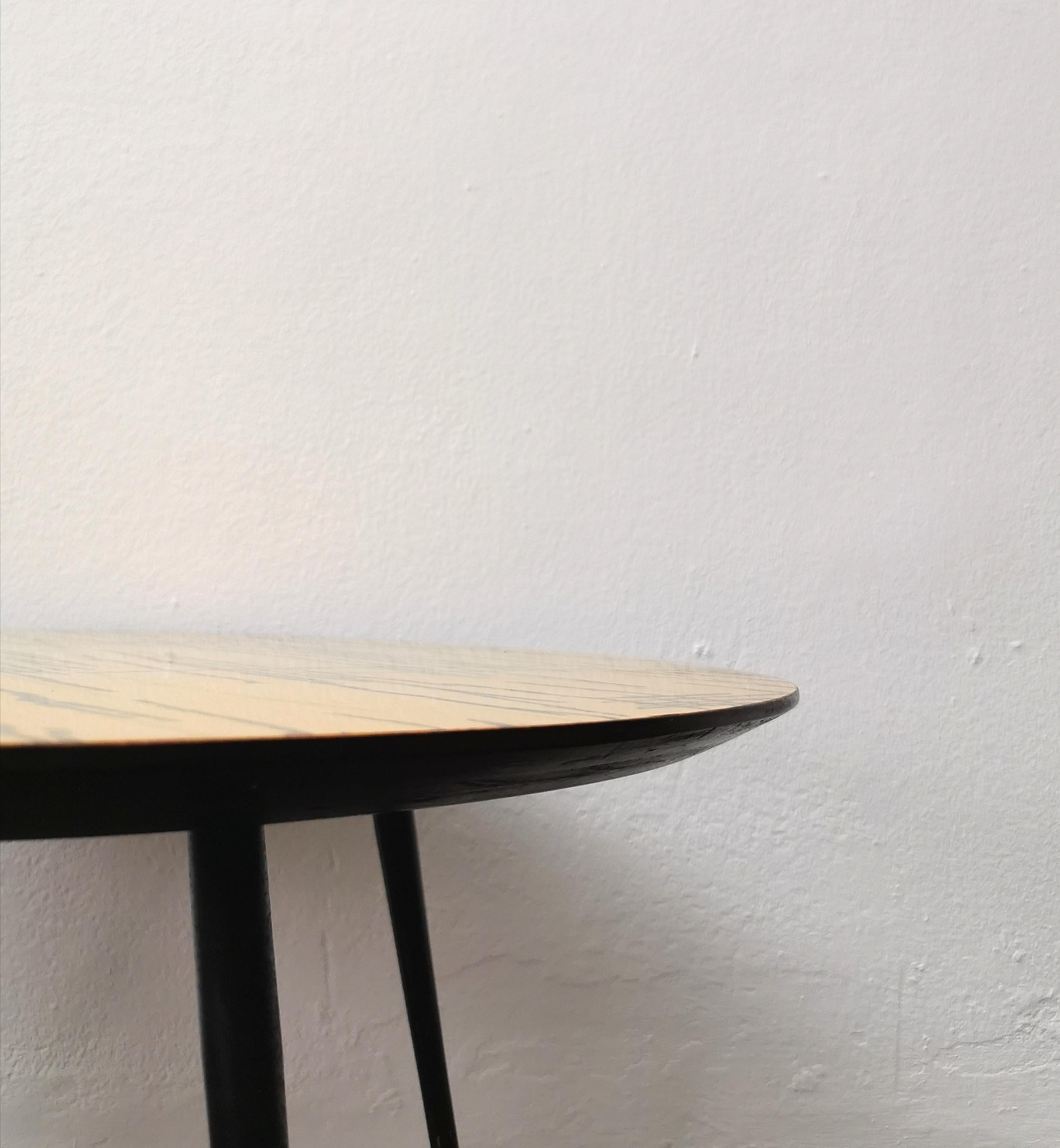 Coffee Table Wood Metal Brass Round Midcentury Modern Italian Design 1960s For Sale 2