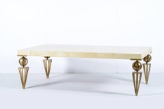 Midcentury Coffee Sofa Table with Gold Hand Made Iron Legs, France, 1940s