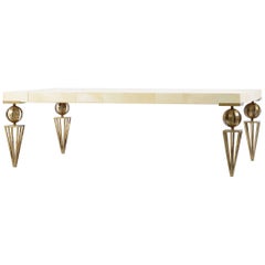 Midcentury Coffee Sofa Table with Gold Hand Made Iron Legs, France, 1940s