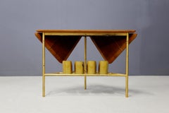 Midcentury Coffee Table Attributed to Ignazio Gardella in Brass and Wood, 1950s