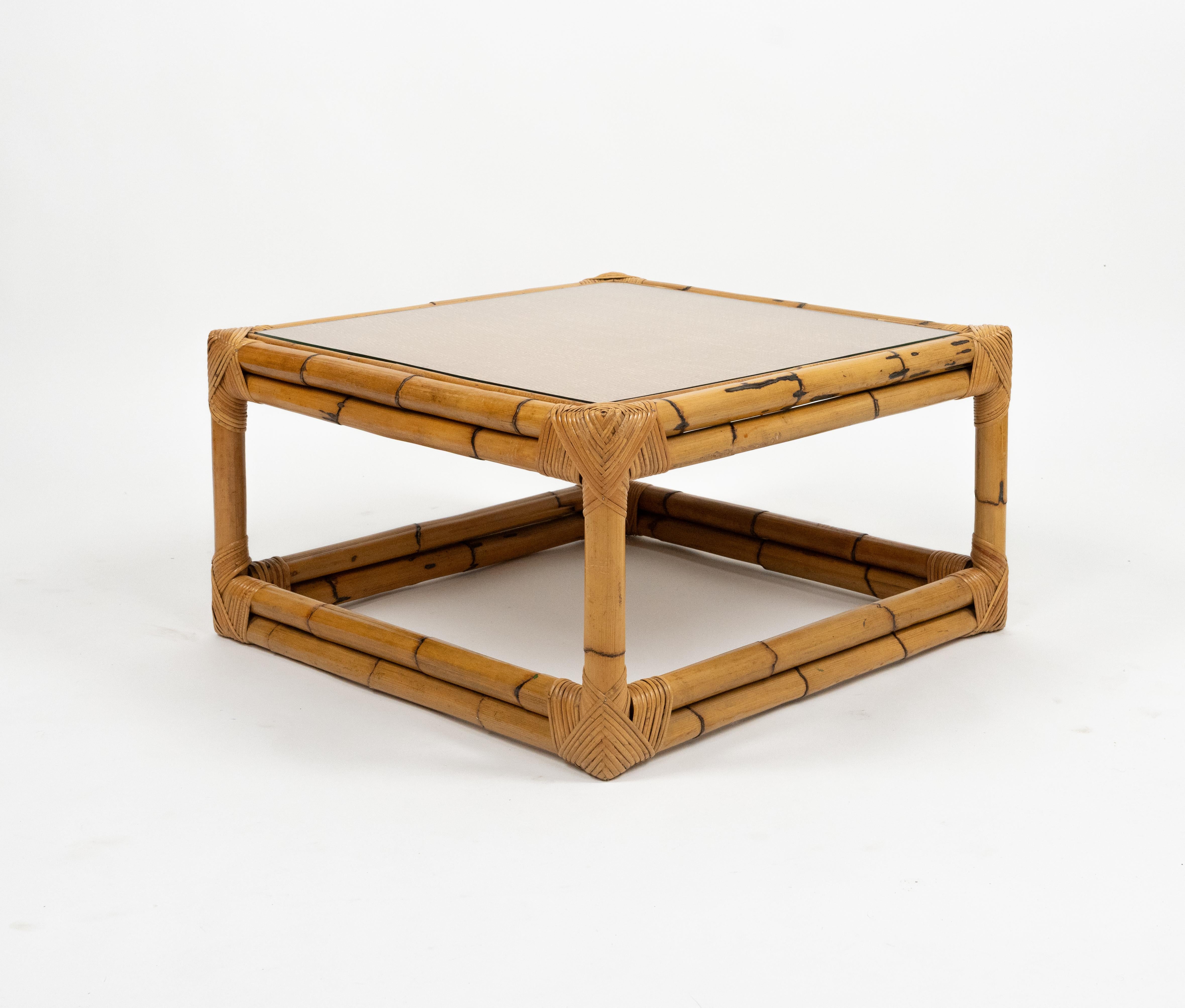 Midcentury Coffee Table Bamboo and Rattan Vivai Del Sud Style, Italy 1970s im Angebot 3