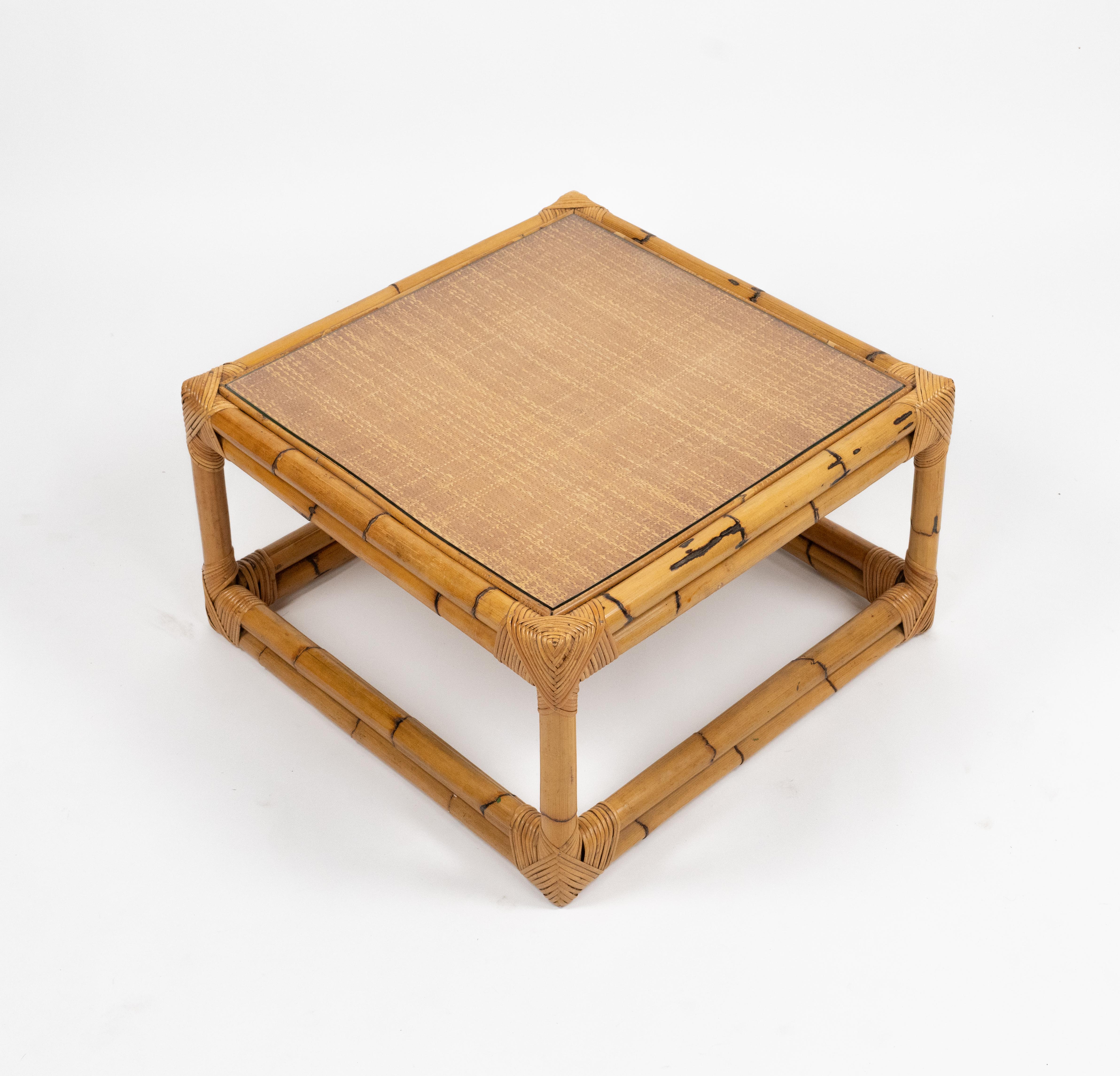 Midcentury Coffee Table Bamboo and Rattan Vivai Del Sud Style, Italy 1970s im Angebot 4