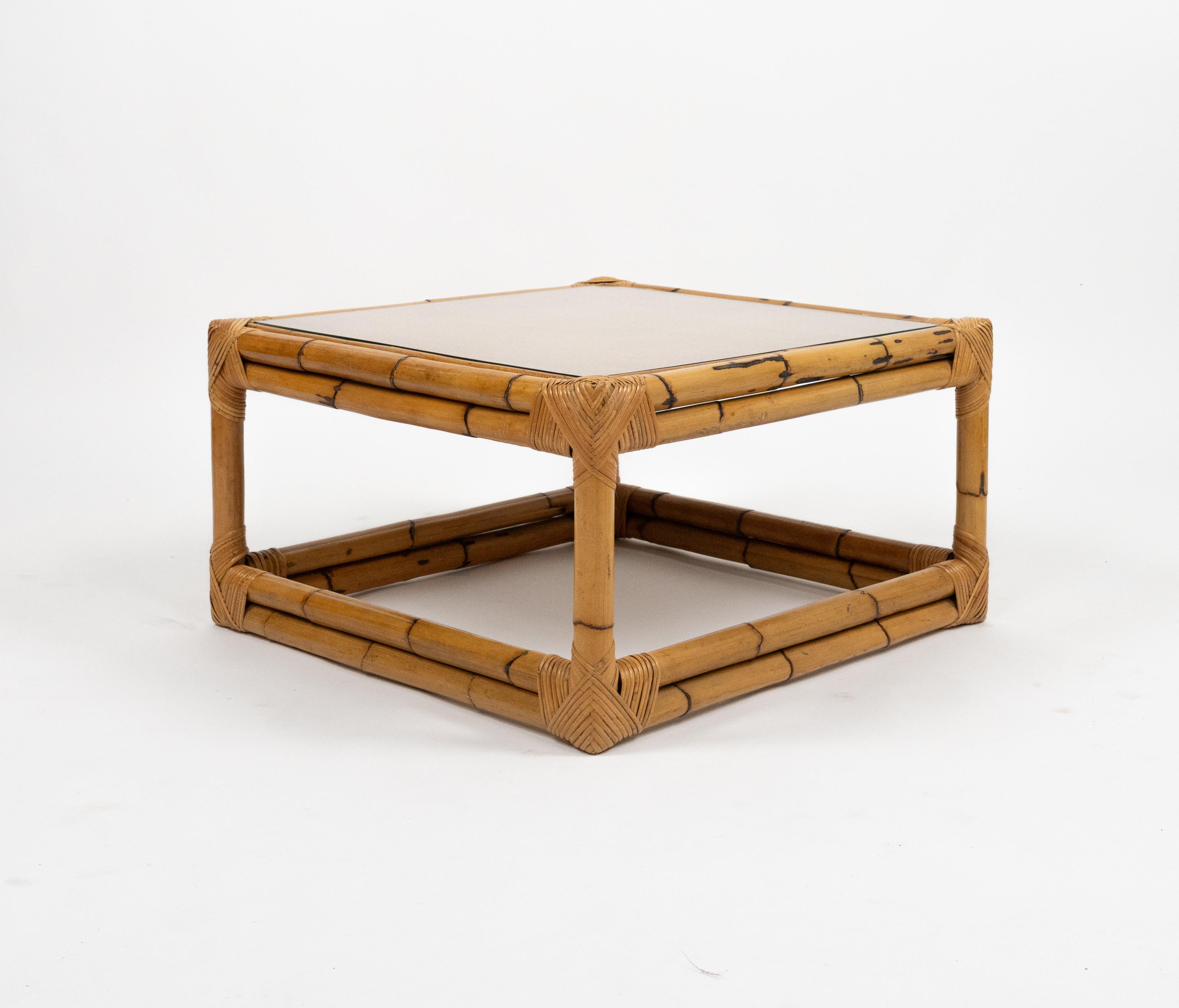 Midcentury Coffee Table Bamboo and Rattan Vivai Del Sud Style, Italy 1970s im Angebot 5