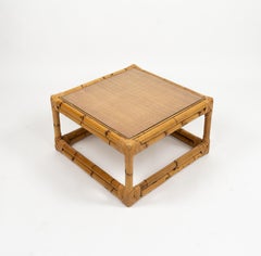 Midcentury Coffee Table Bamboo and Rattan Vivai Del Sud Style, Italy 1970s
