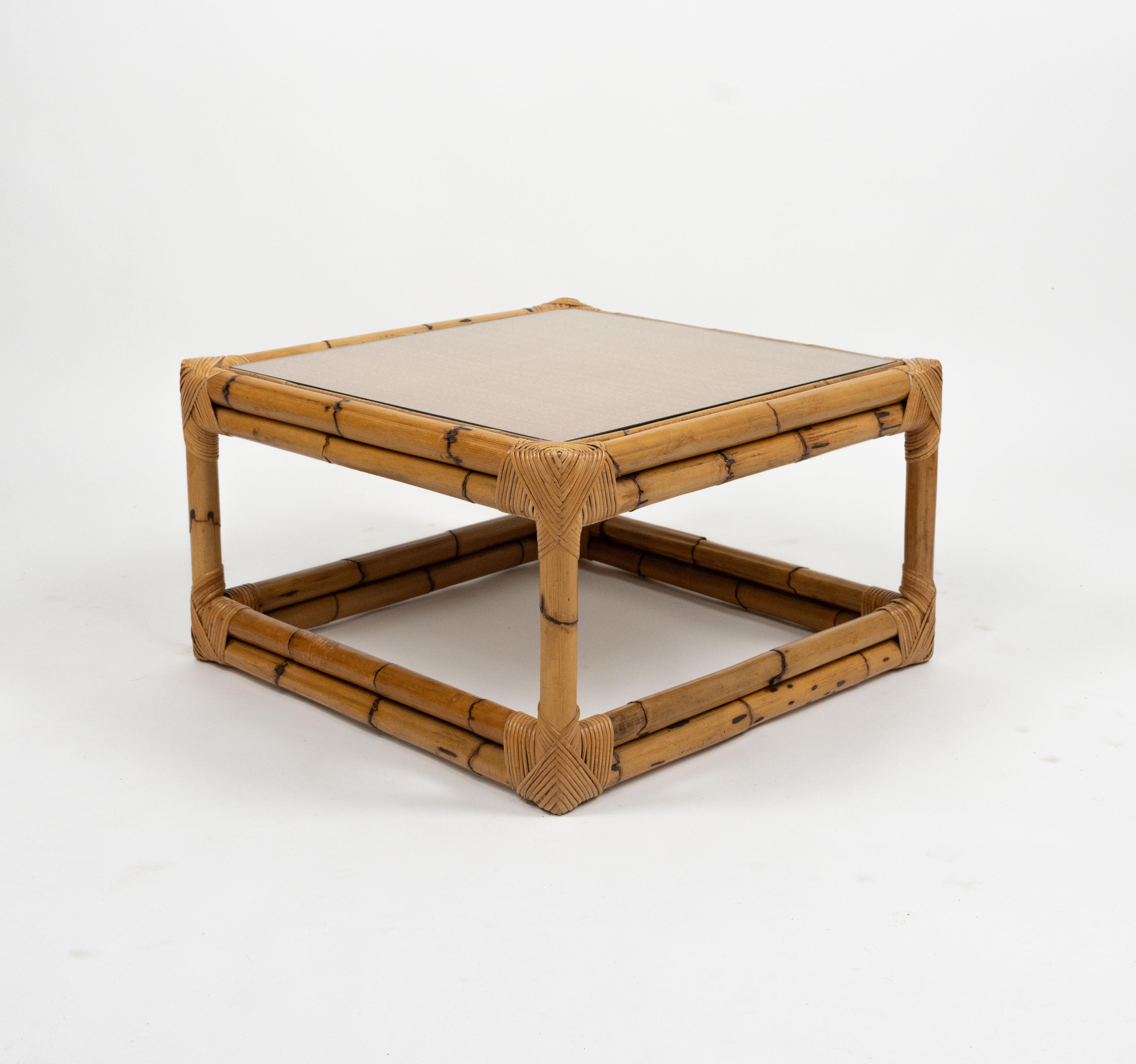 Midcentury Coffee Table Bamboo and Rattan Vivai Del Sud Style, Italy 1970s (Moderne der Mitte des Jahrhunderts) im Angebot