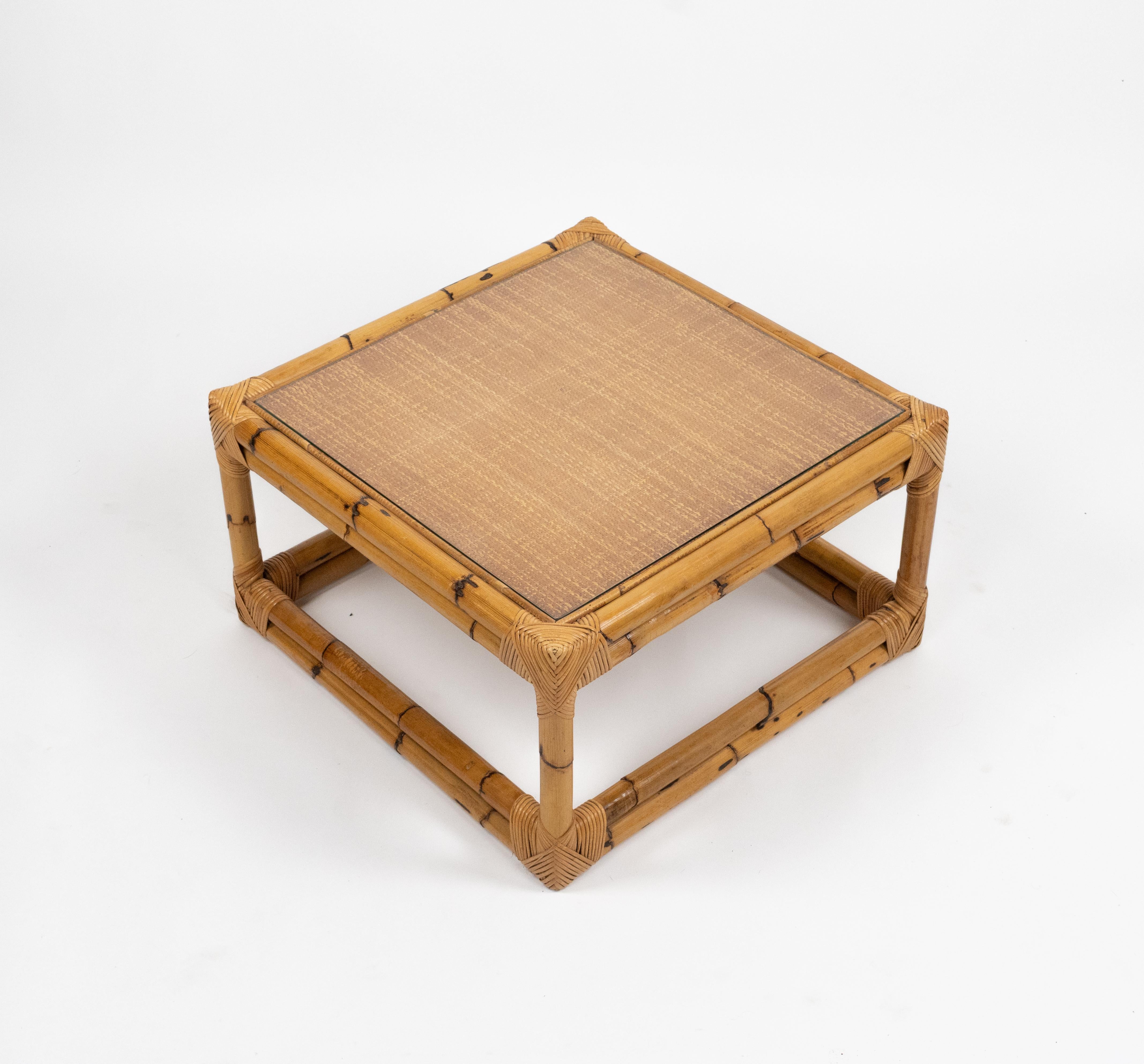 Midcentury Coffee Table Bamboo and Rattan Vivai Del Sud Style, Italy 1970s im Zustand „Gut“ im Angebot in Rome, IT