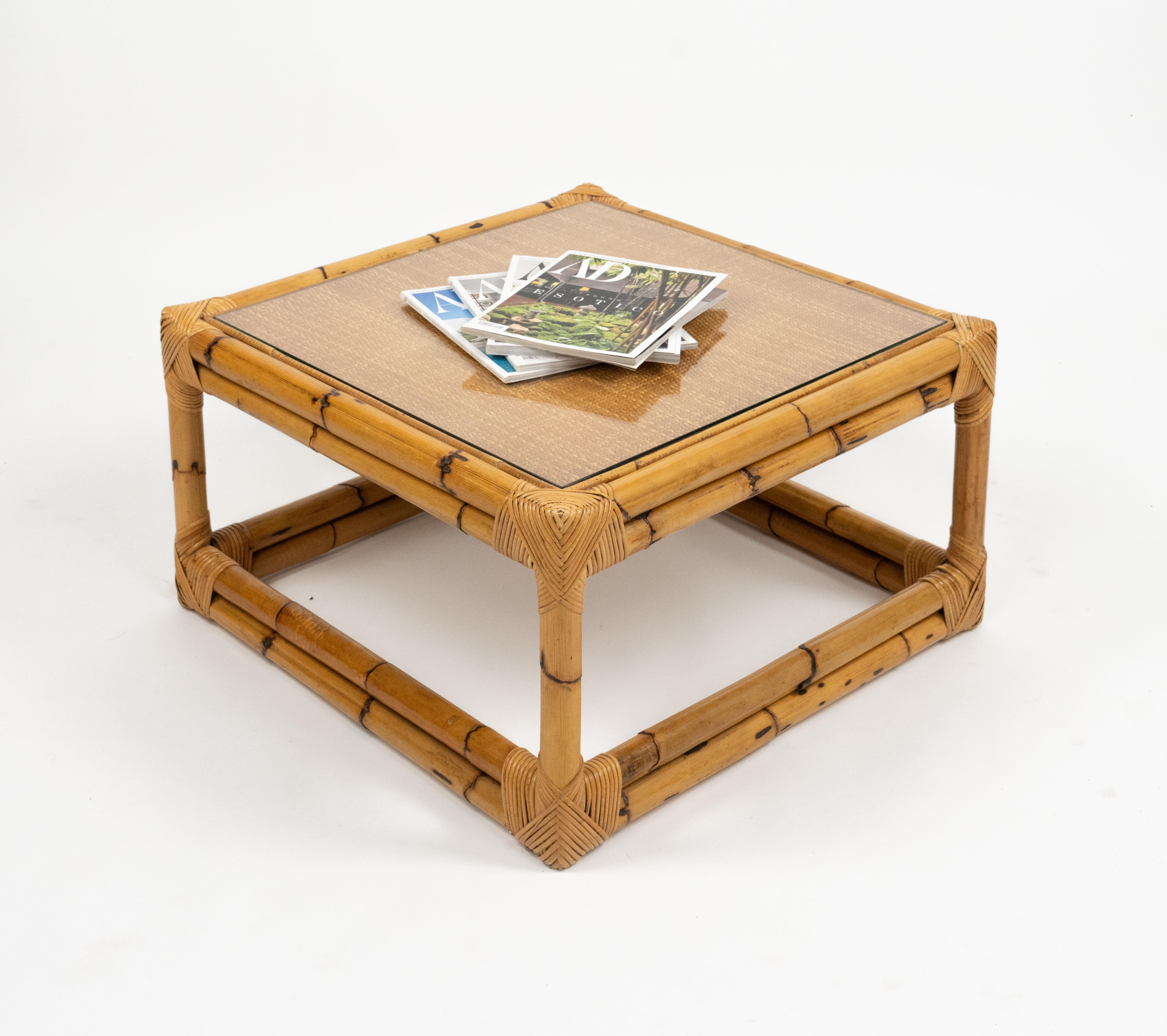 Midcentury Coffee Table Bamboo and Rattan Vivai Del Sud Style, Italy 1970s (Ende des 20. Jahrhunderts) im Angebot