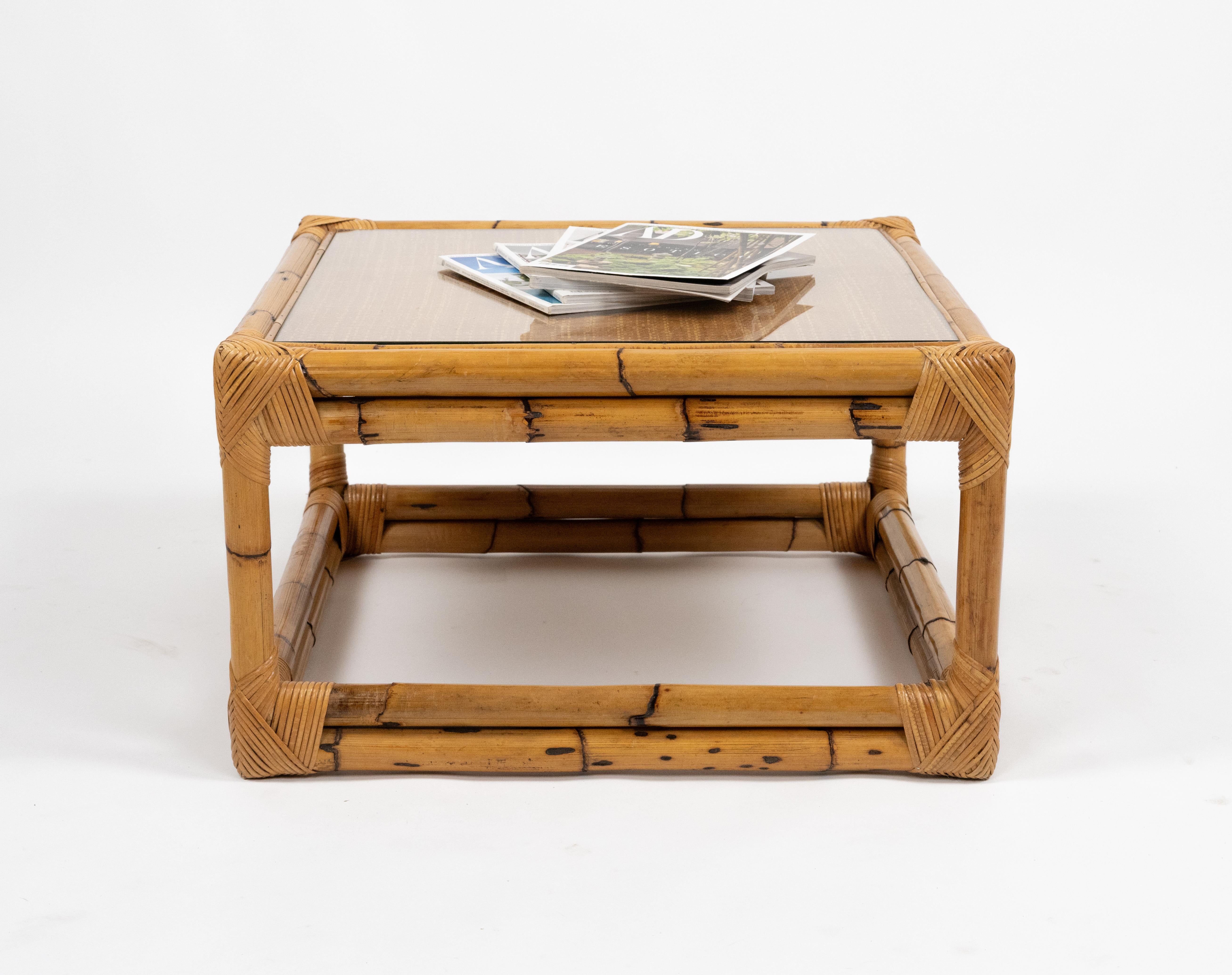 Midcentury Coffee Table Bamboo and Rattan Vivai Del Sud Style, Italy 1970s im Angebot 1