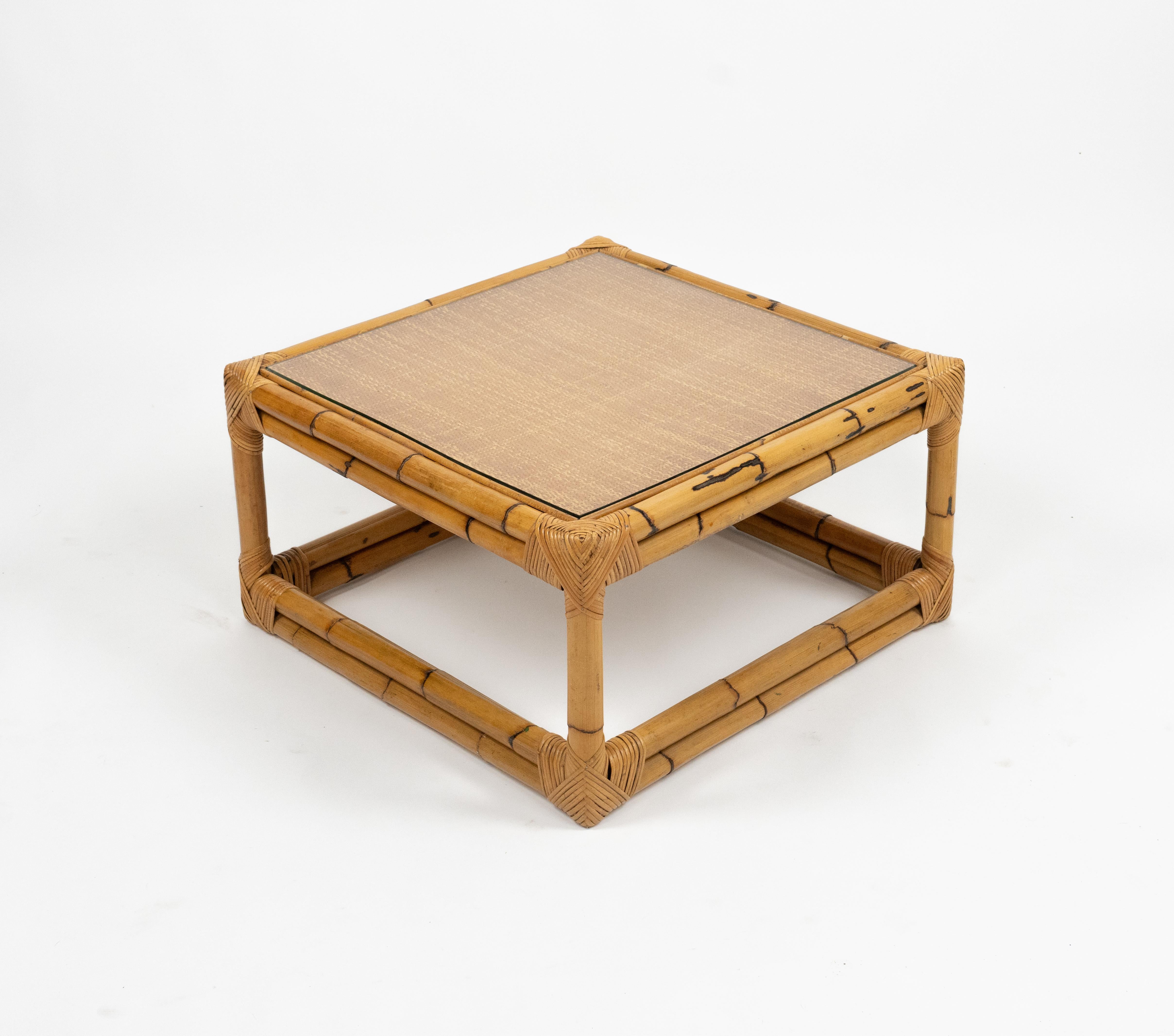 Midcentury Coffee Table Bamboo and Rattan Vivai Del Sud Style, Italy 1970s im Angebot 2