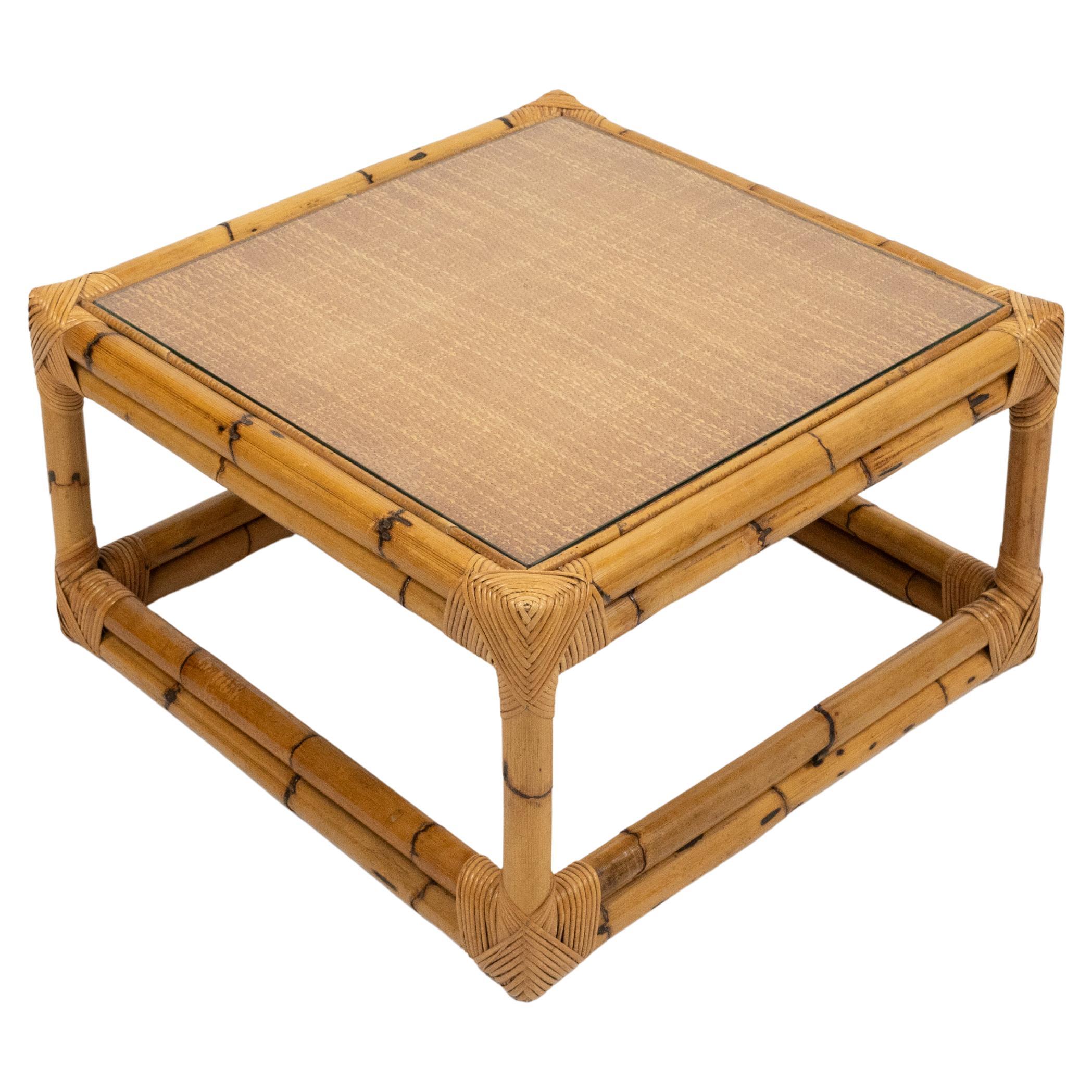 Midcentury Coffee Table Bamboo and Rattan Vivai Del Sud Style, Italy 1970s