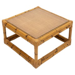 Midcentury Coffee Table Bamboo and Rattan Vivai Del Sud Style, Italy 1970s