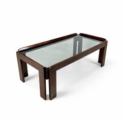 Tavolino da caffè del Medioevo di Afra & Tobia Scarpa, legno massiccio e vetro