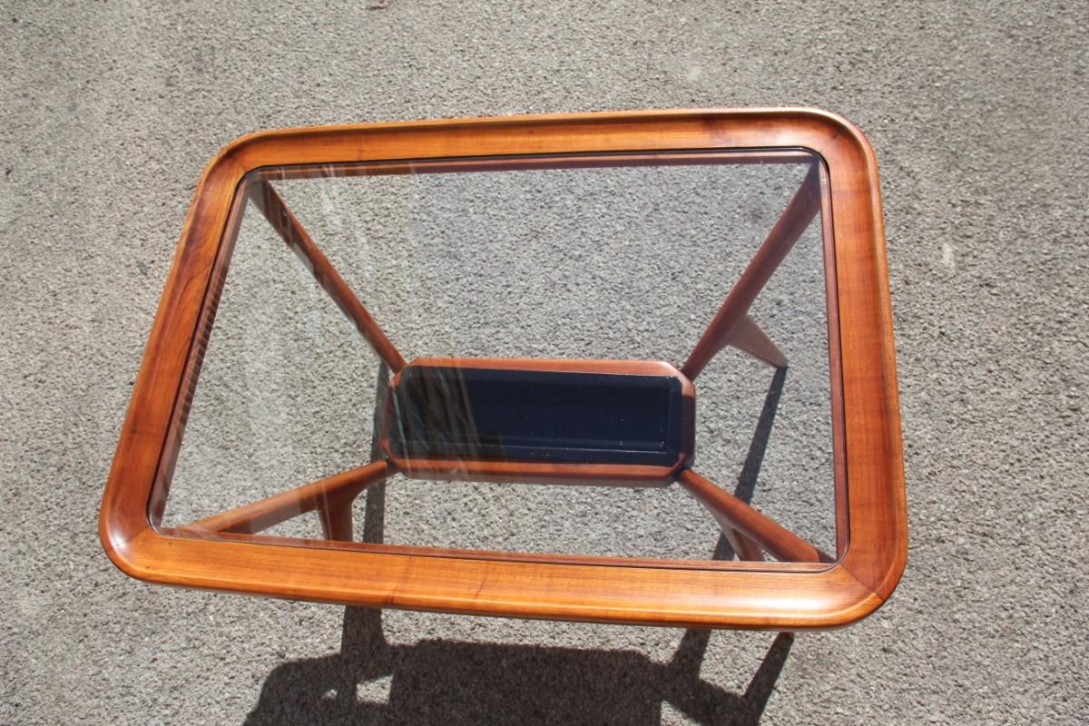 Midcentury Coffee Table Cherry Wood Rectangular Form Glass Top 1950s Dassi In Good Condition For Sale In Palermo, Sicily