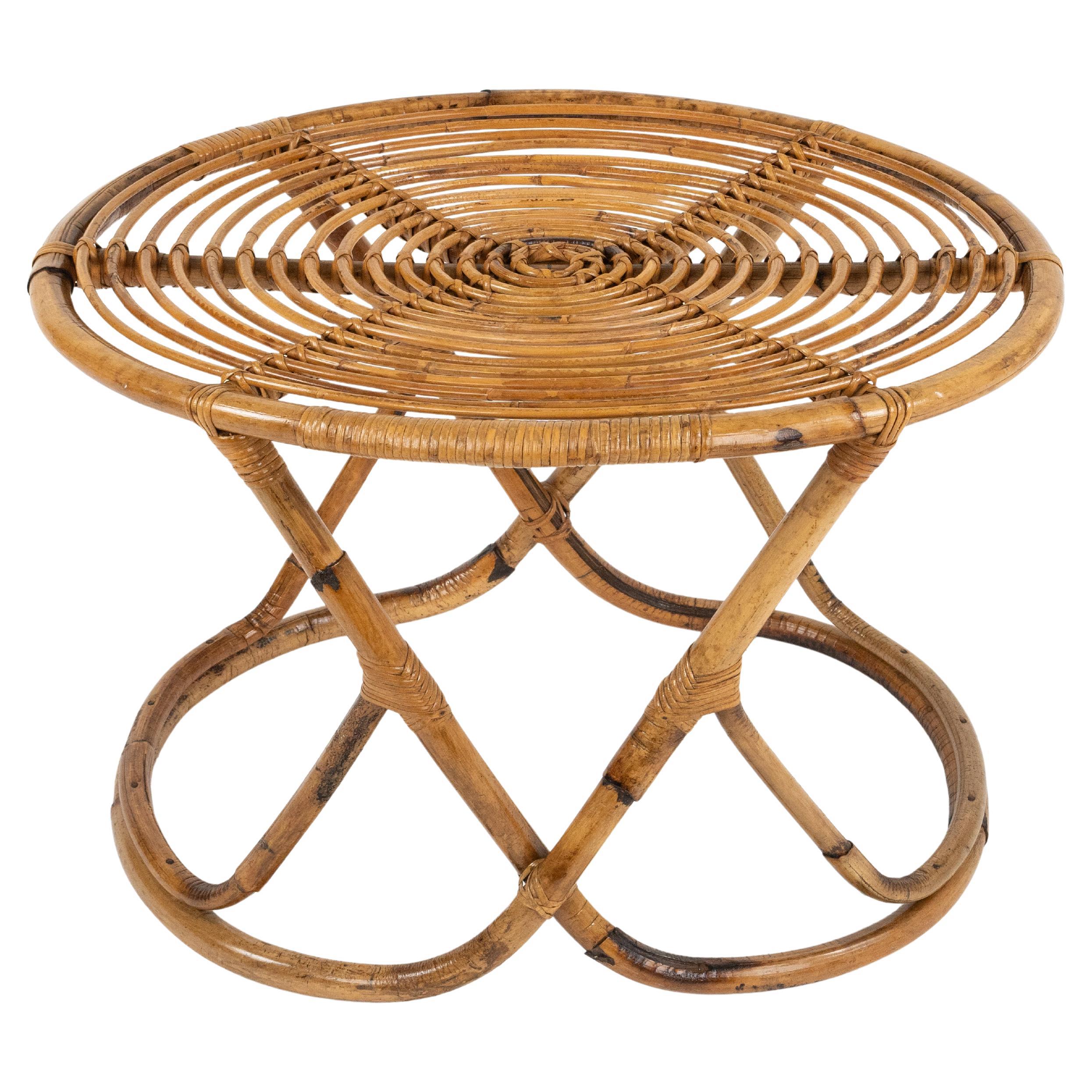 Midcentury Coffee Table in Bamboo and Rattan by Tito Agnoli, Italy 1960s