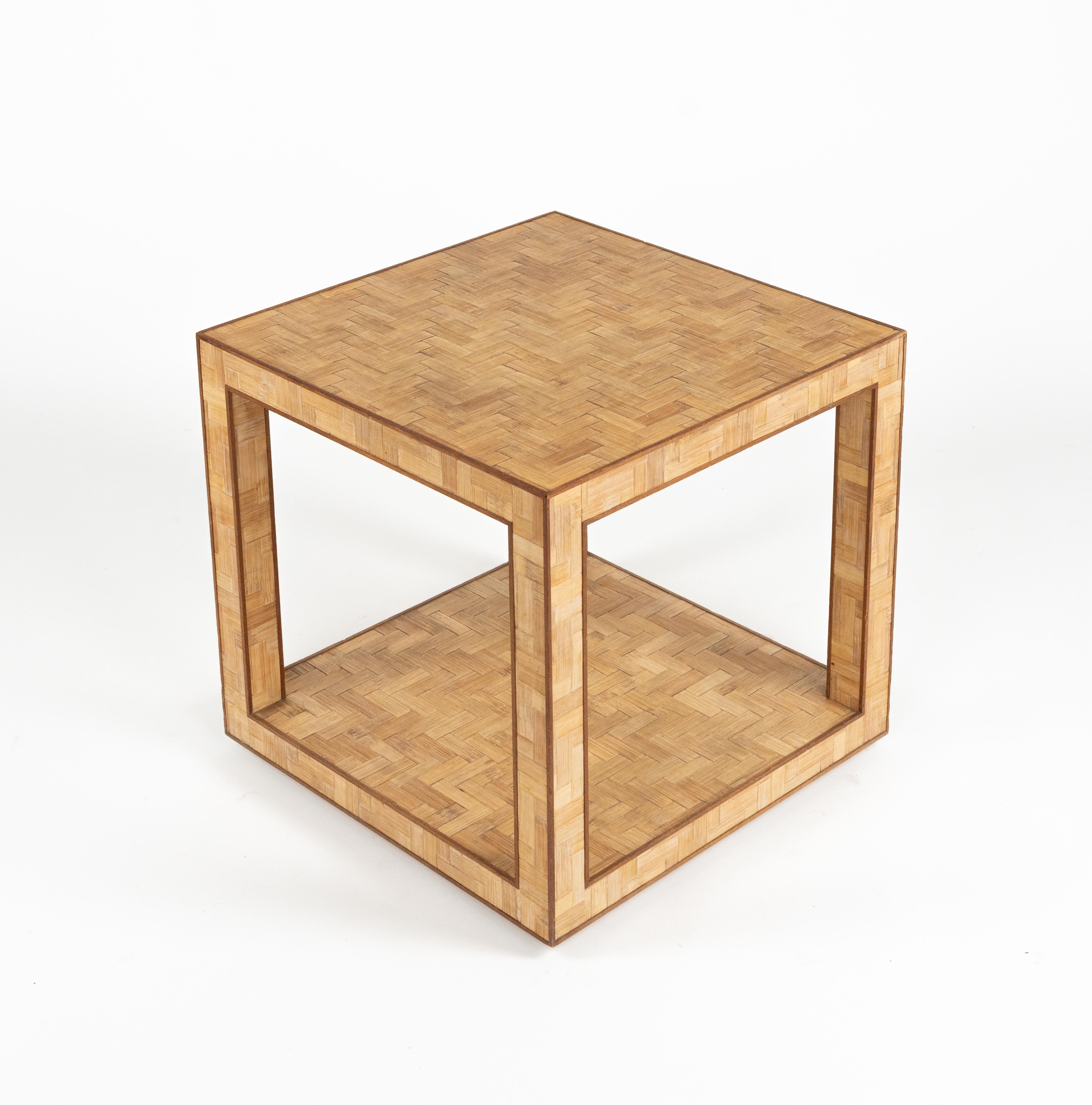 Midcentury Coffee Table in Bamboo and Rattan Vivai Del Sud Style, Italy 1970s in vendita 6
