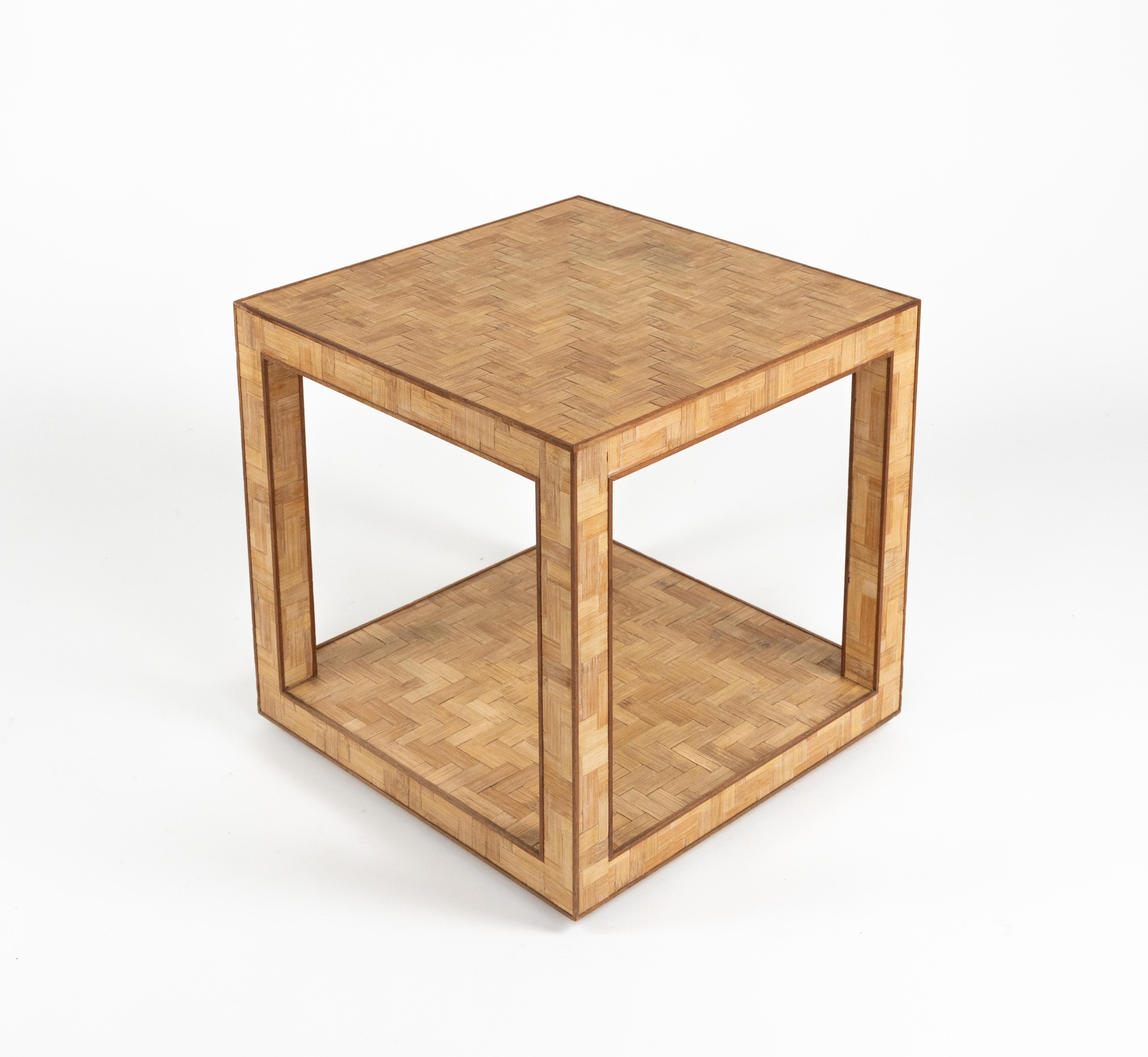 Mid-Century moderno Midcentury Coffee Table in Bamboo and Rattan Vivai Del Sud Style, Italy 1970s in vendita