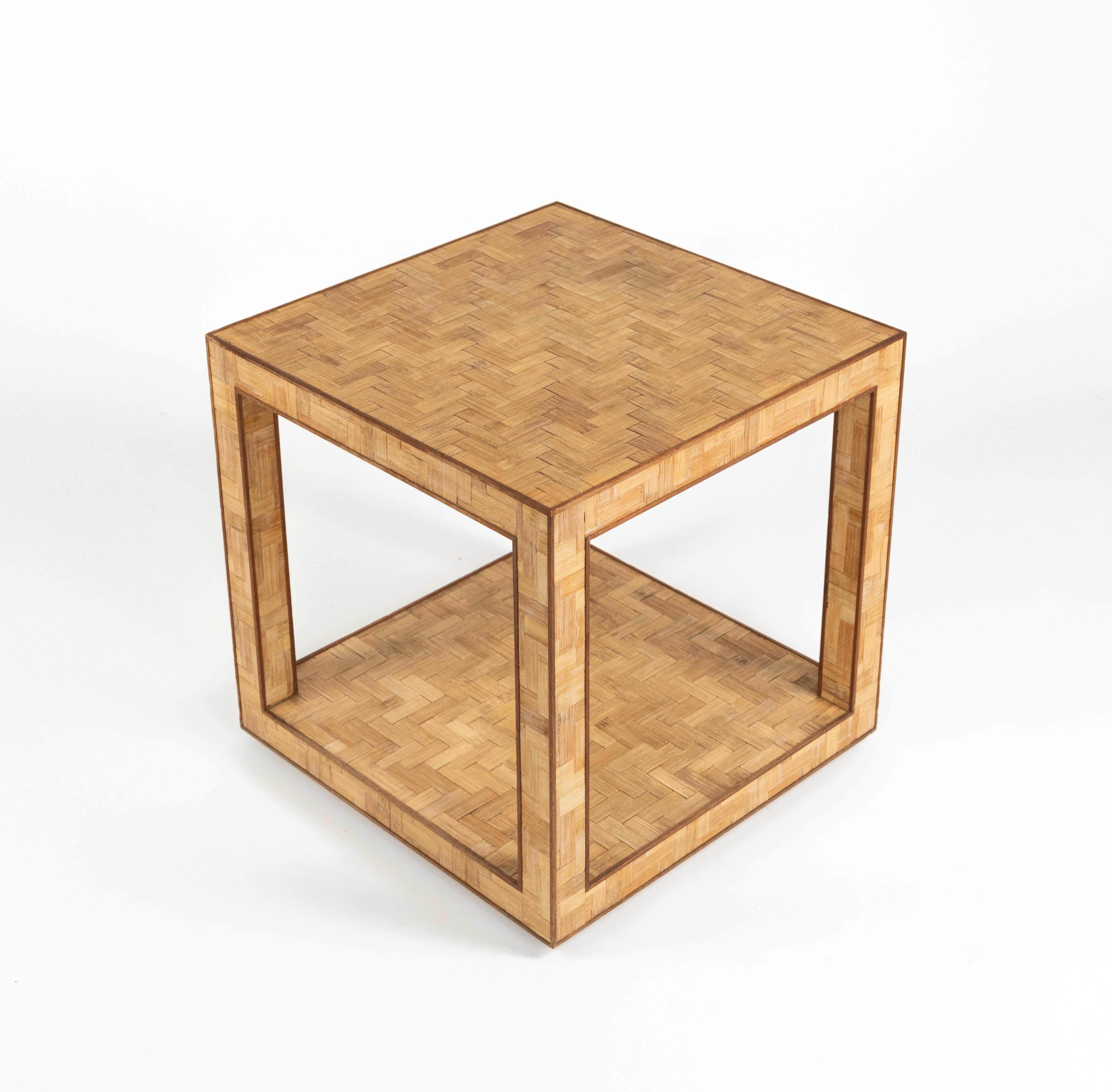 Italiano Midcentury Coffee Table in Bamboo and Rattan Vivai Del Sud Style, Italy 1970s in vendita