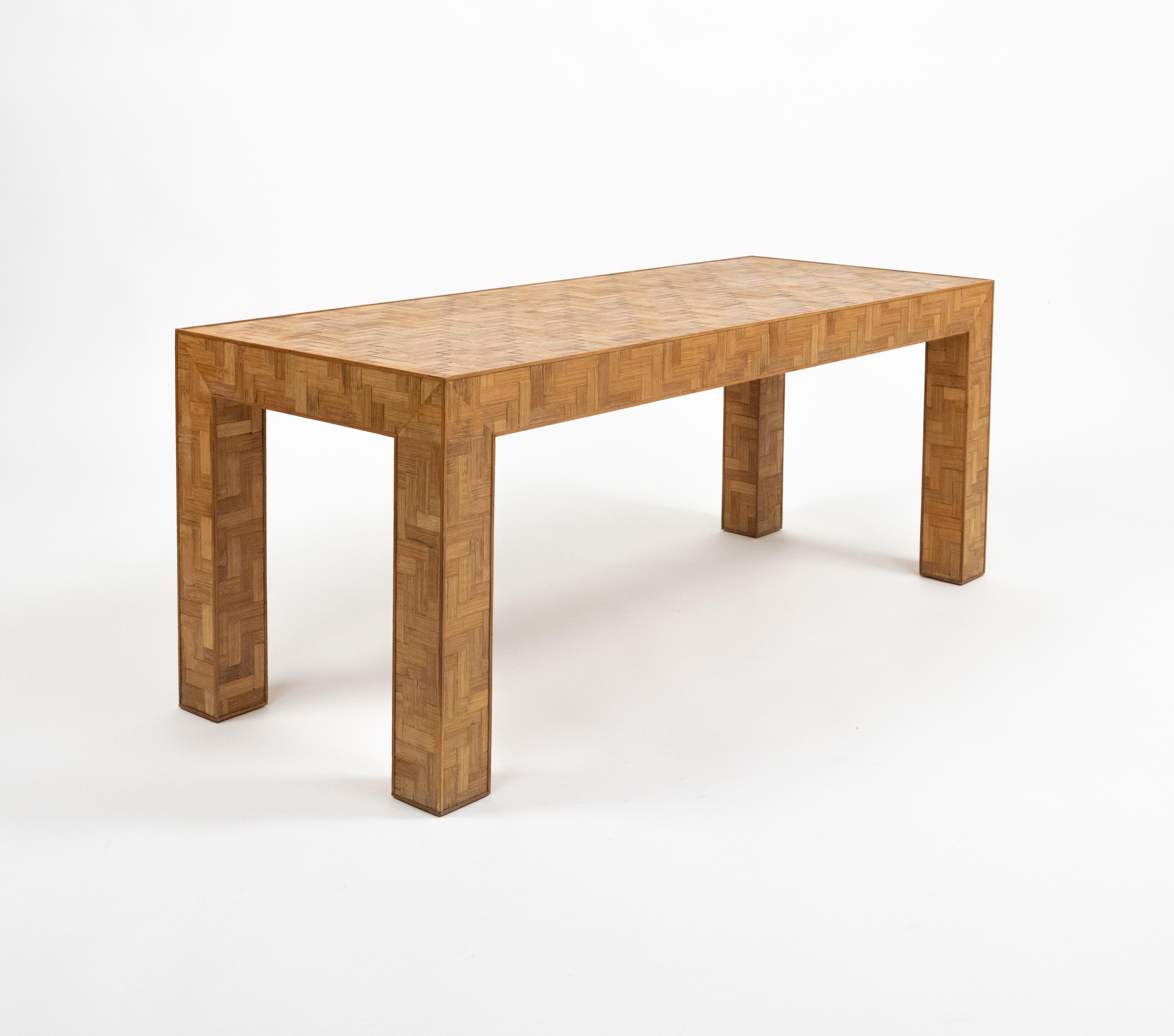 Italian Midcentury Coffee Table in Bamboo and Rattan Vivai Del Sud Style, Italy 1970s For Sale