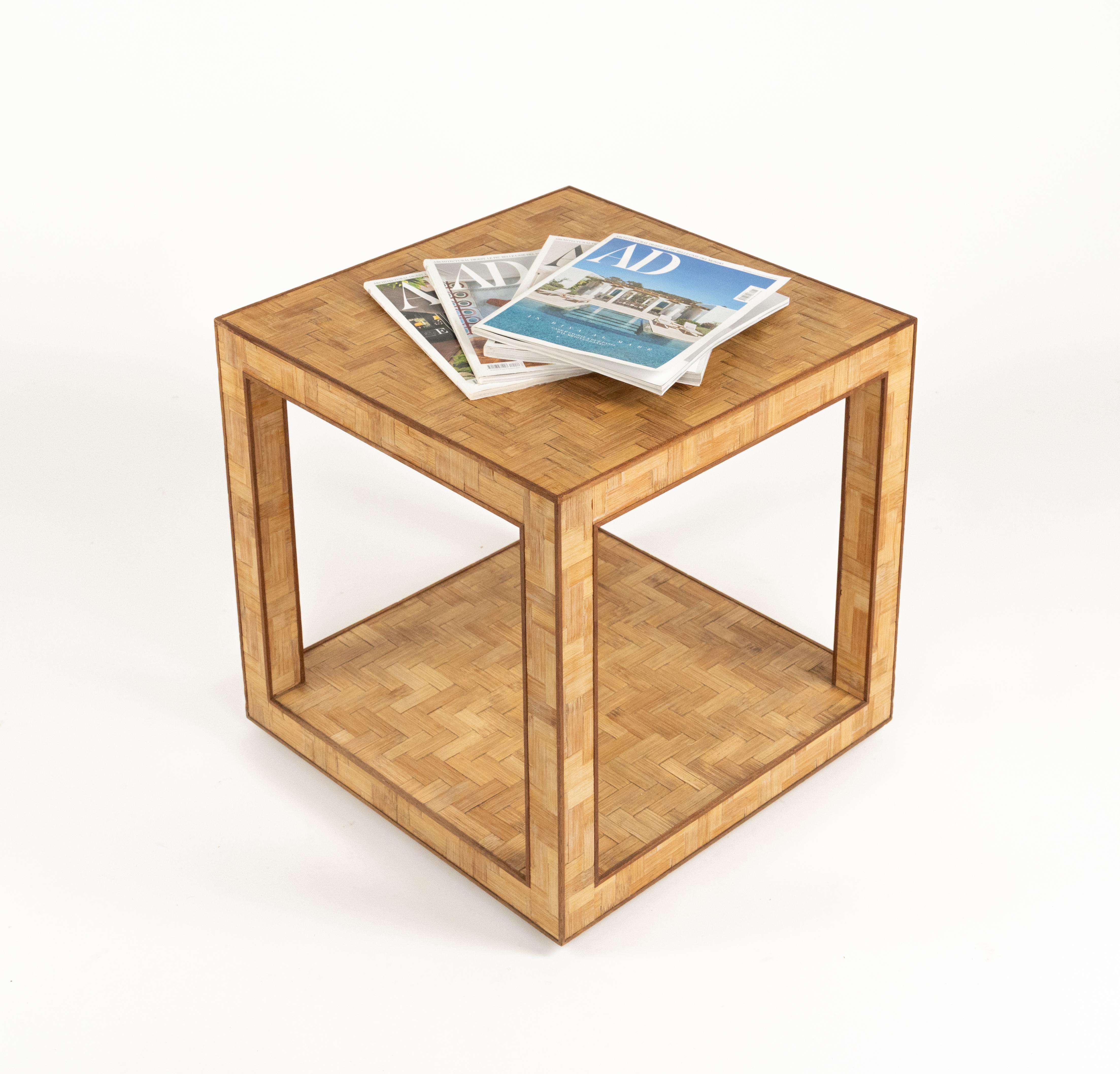 Bambù Midcentury Coffee Table in Bamboo and Rattan Vivai Del Sud Style, Italy 1970s in vendita
