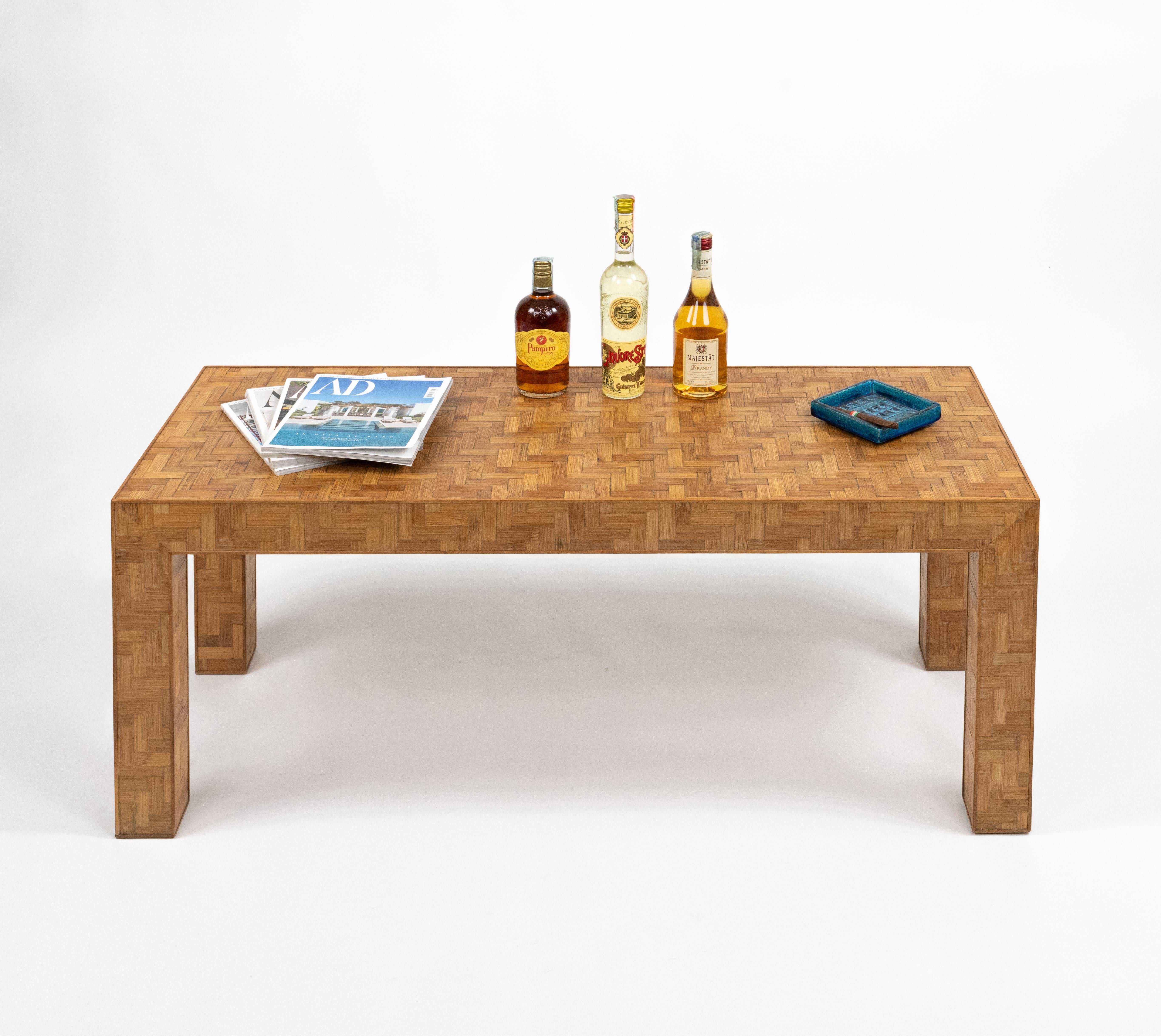 Midcentury Coffee Table in Bamboo and Rattan Vivai Del Sud Style, Italy 1970s For Sale 1