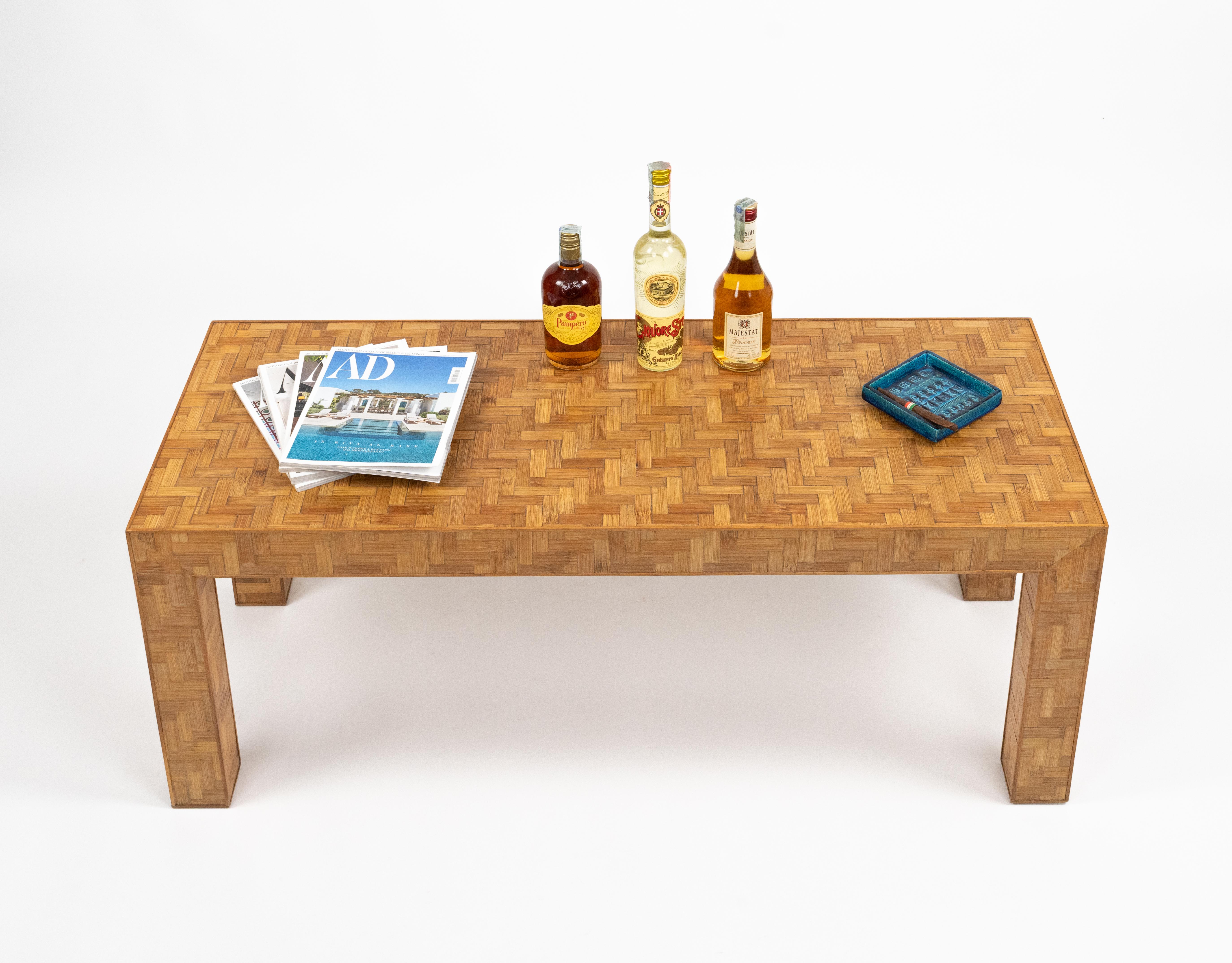 Midcentury Coffee Table in Bamboo and Rattan Vivai Del Sud Style, Italy 1970s For Sale 2