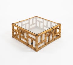 Midcentury Couchtisch aus Bambus, Rattan und Glas von Vivai del Sud, Italien 1970er