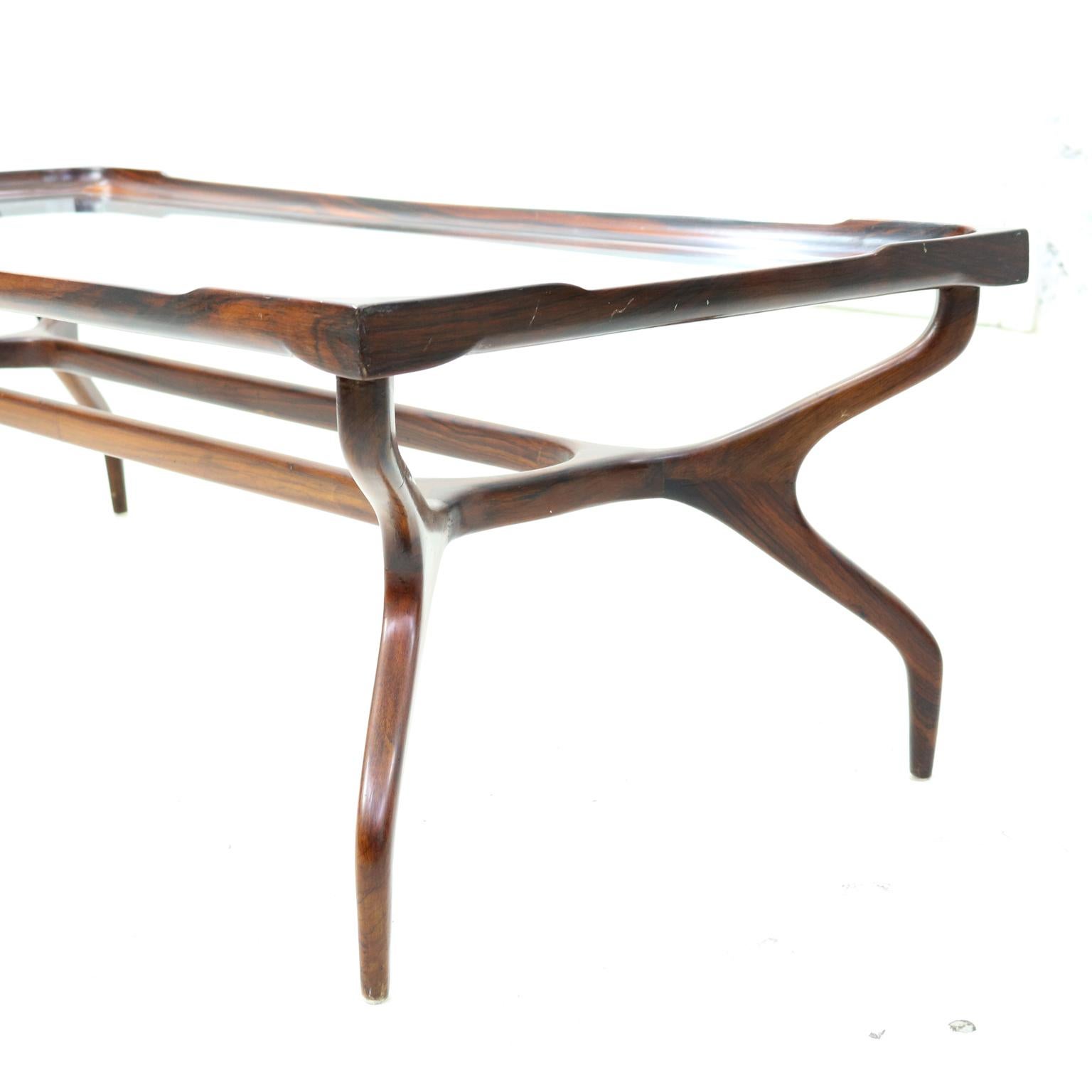 Mid-Century Modern Midcentury Coffee Table in Jacaranda and Glass Designed by Giuseppe Scapinelli