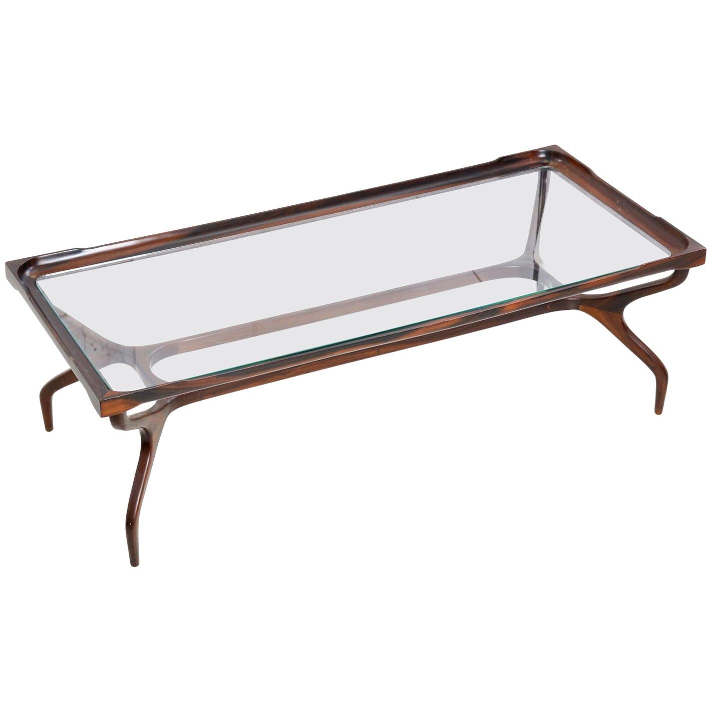 Midcentury Coffee Table in Jacaranda and Glass Designed by Giuseppe Scapinelli