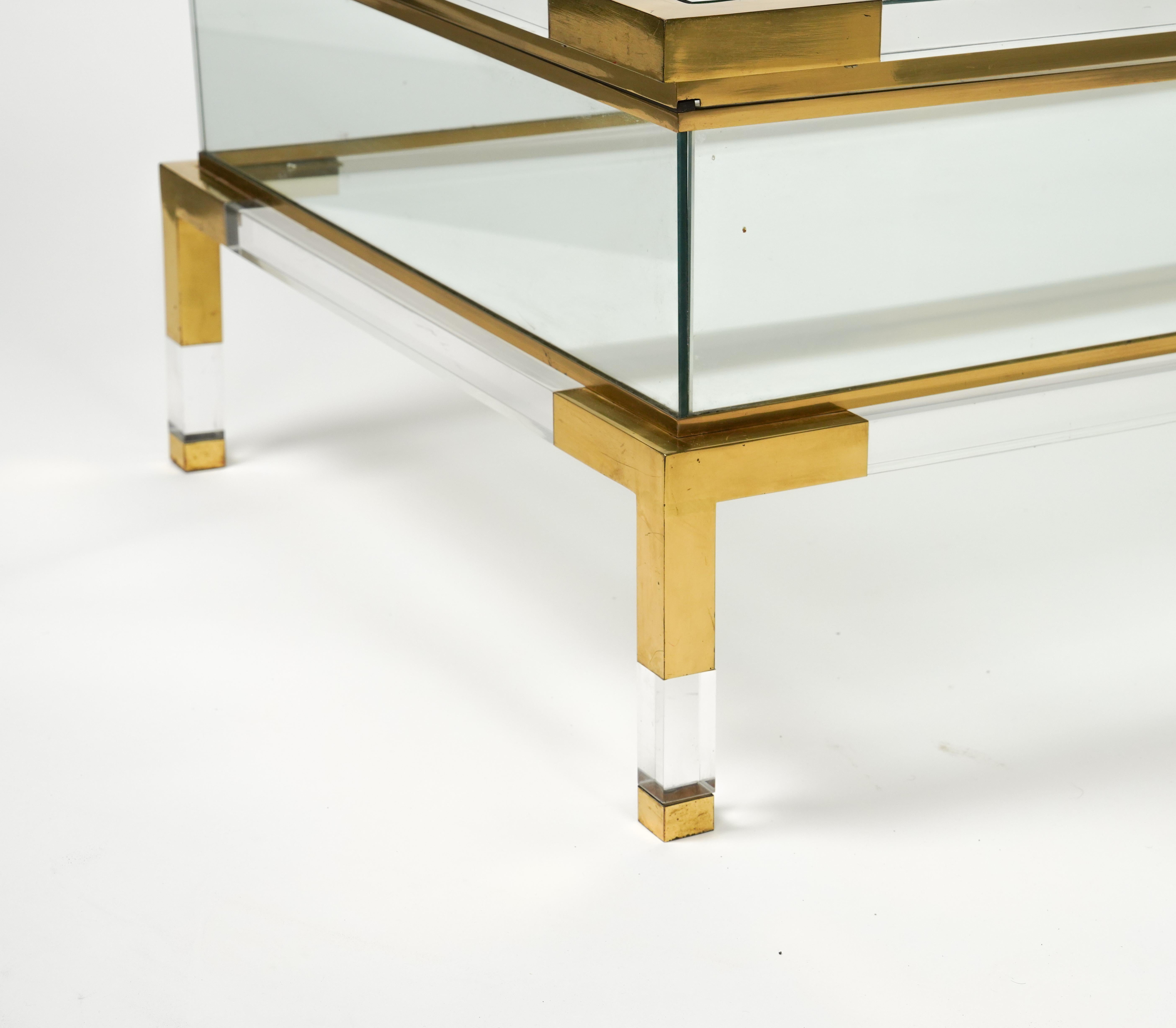 Midcentury Coffee Table in Lucite, Brass & Glass by Maison Jansen, France 1970s For Sale 6