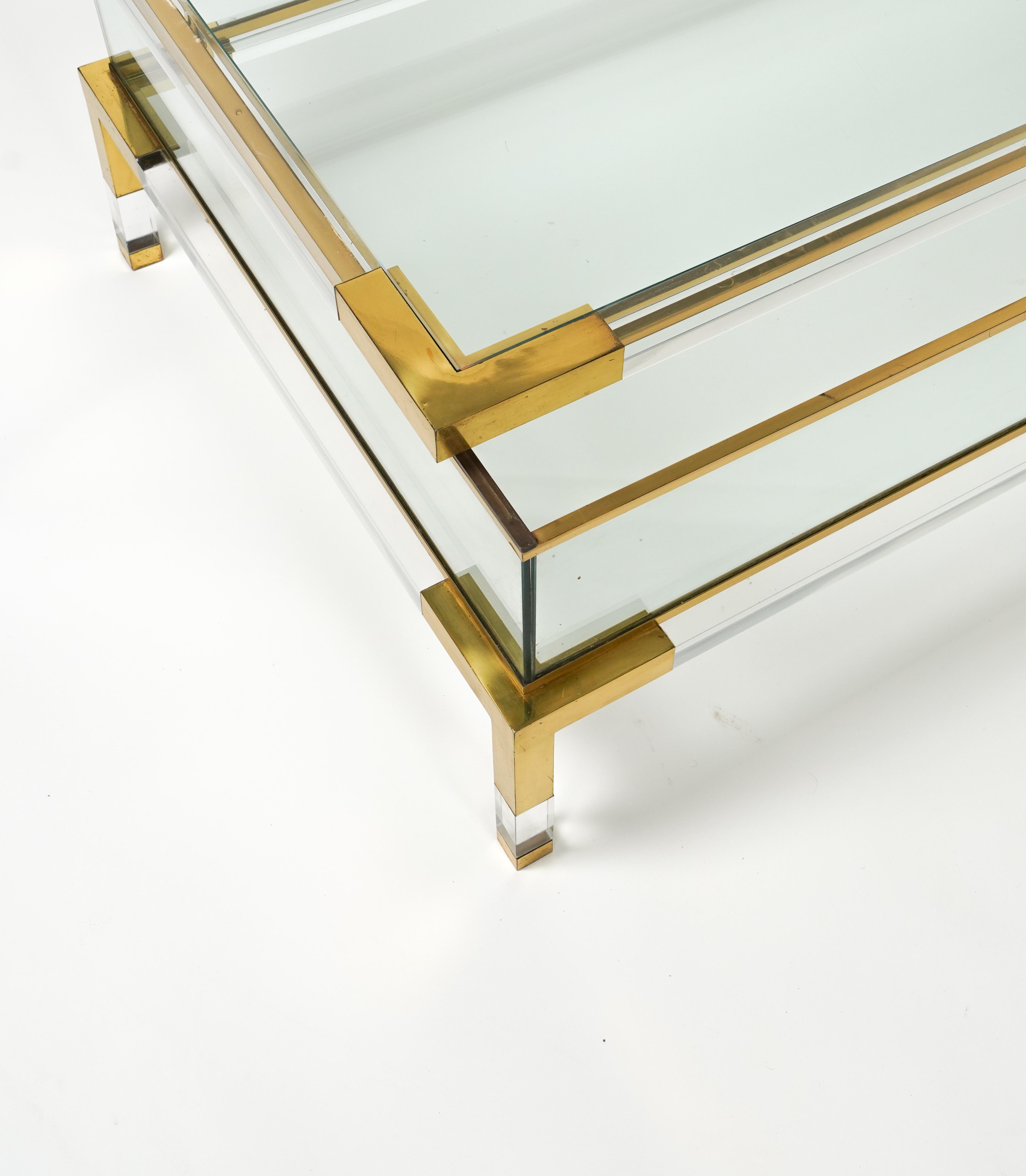 Midcentury Coffee Table in Lucite, Brass & Glass by Maison Jansen, France 1970s For Sale 9