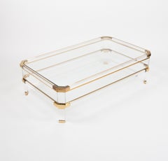 Midcentury Coffee Table in Lucite, Brass & Glass by Maison Jansen, France 1970s