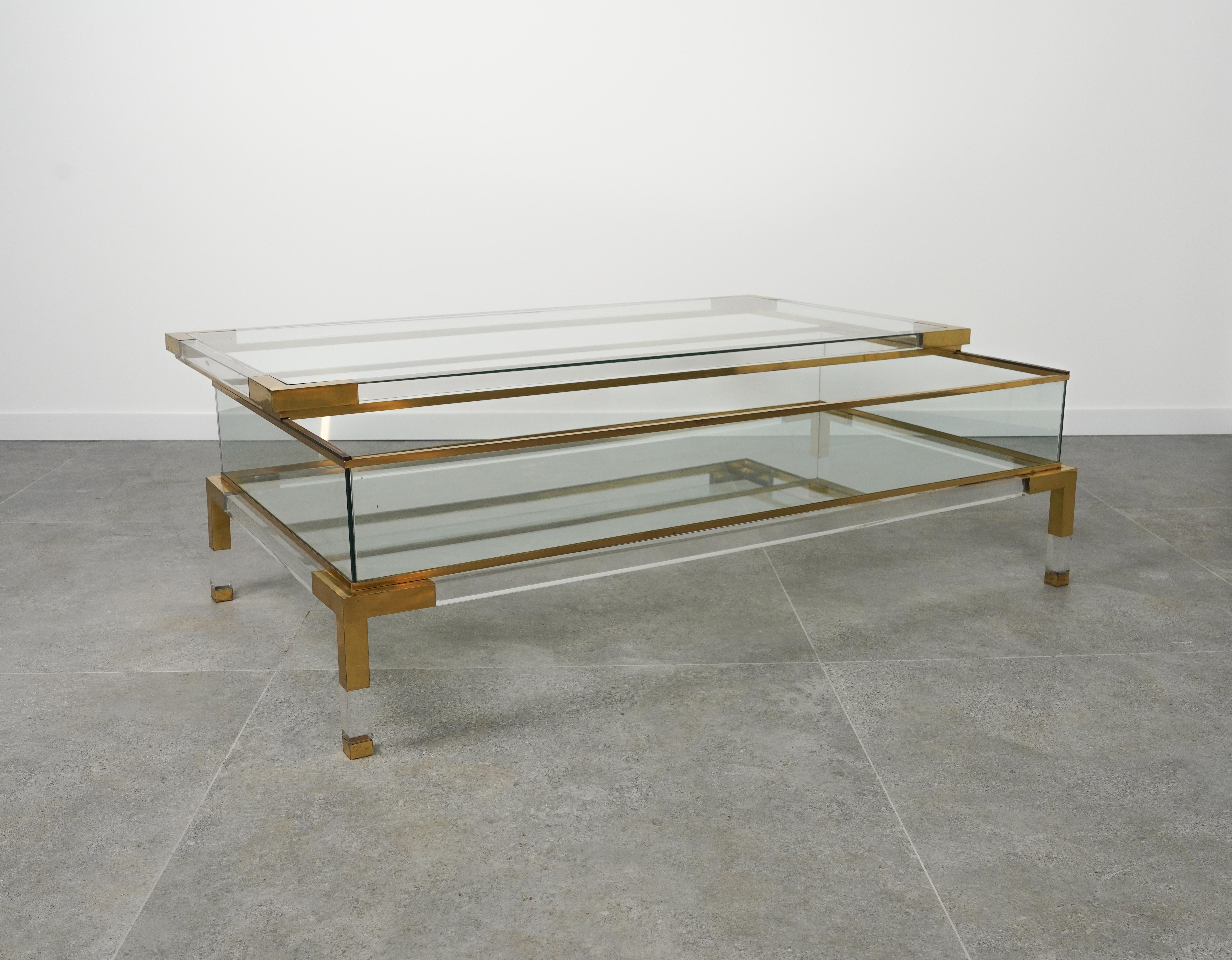 Midcentury Coffee Table in Lucite, Brass & Glass by Maison Jansen, France 1970s For Sale 13