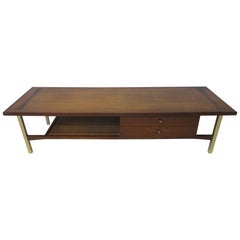 Midcentury Coffee Table Walnut Rosewood and Brass by Heritage