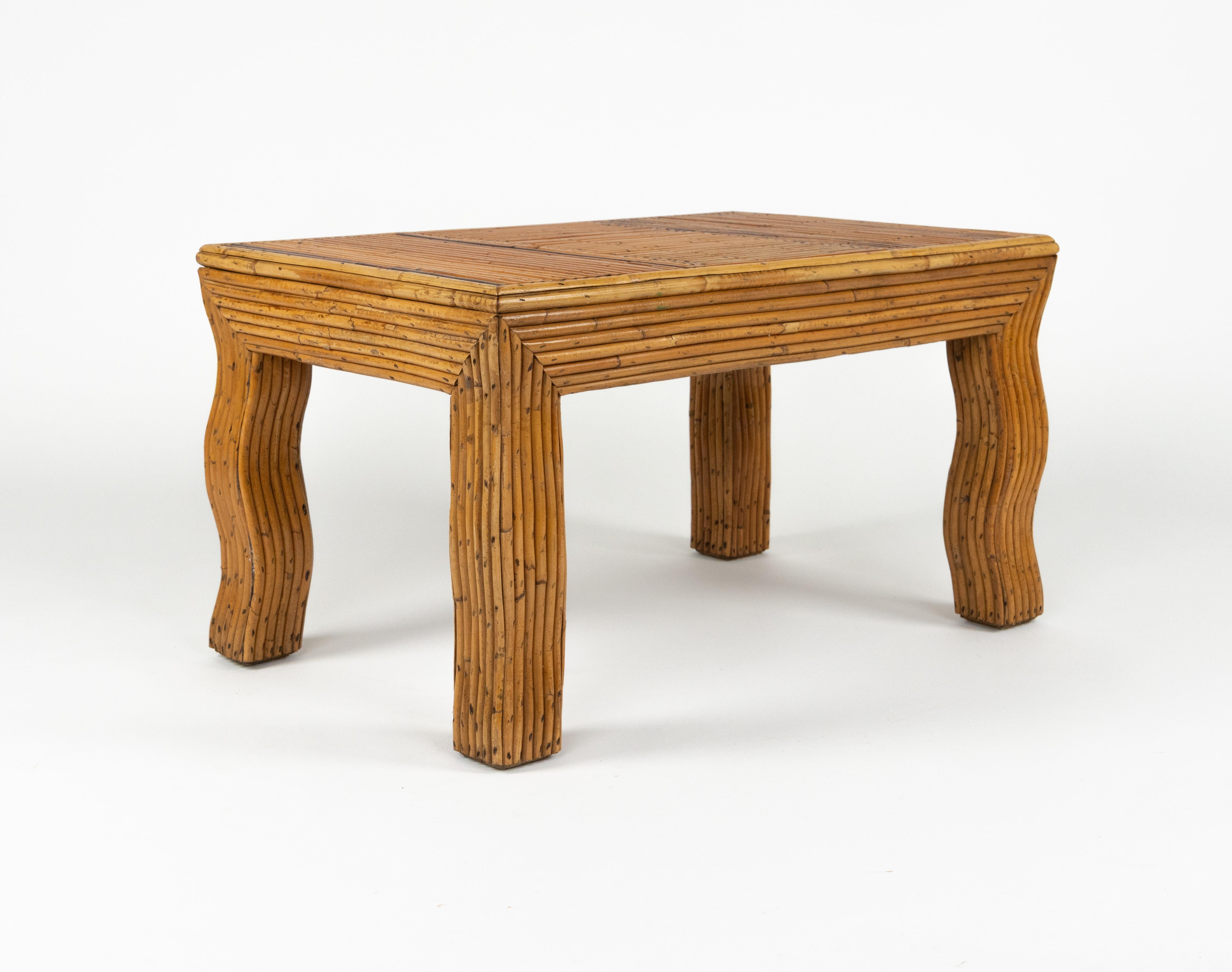 Table basse de milieu de siècle à pieds ondulés en rotin par Vivai del Sud, Italie, années 1970 en vente 8