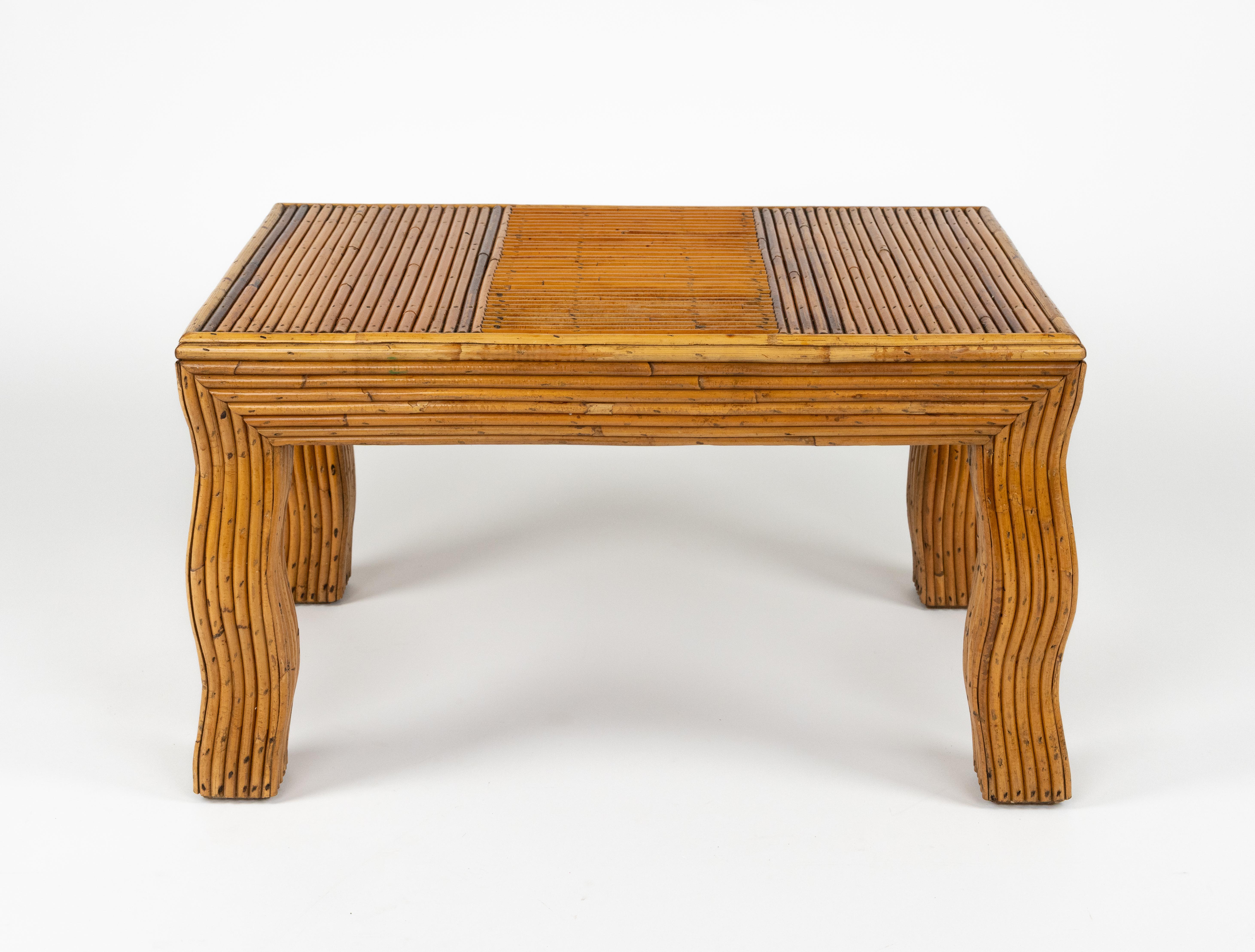 Table basse de milieu de siècle à pieds ondulés en rotin par Vivai del Sud, Italie, années 1970 en vente 9
