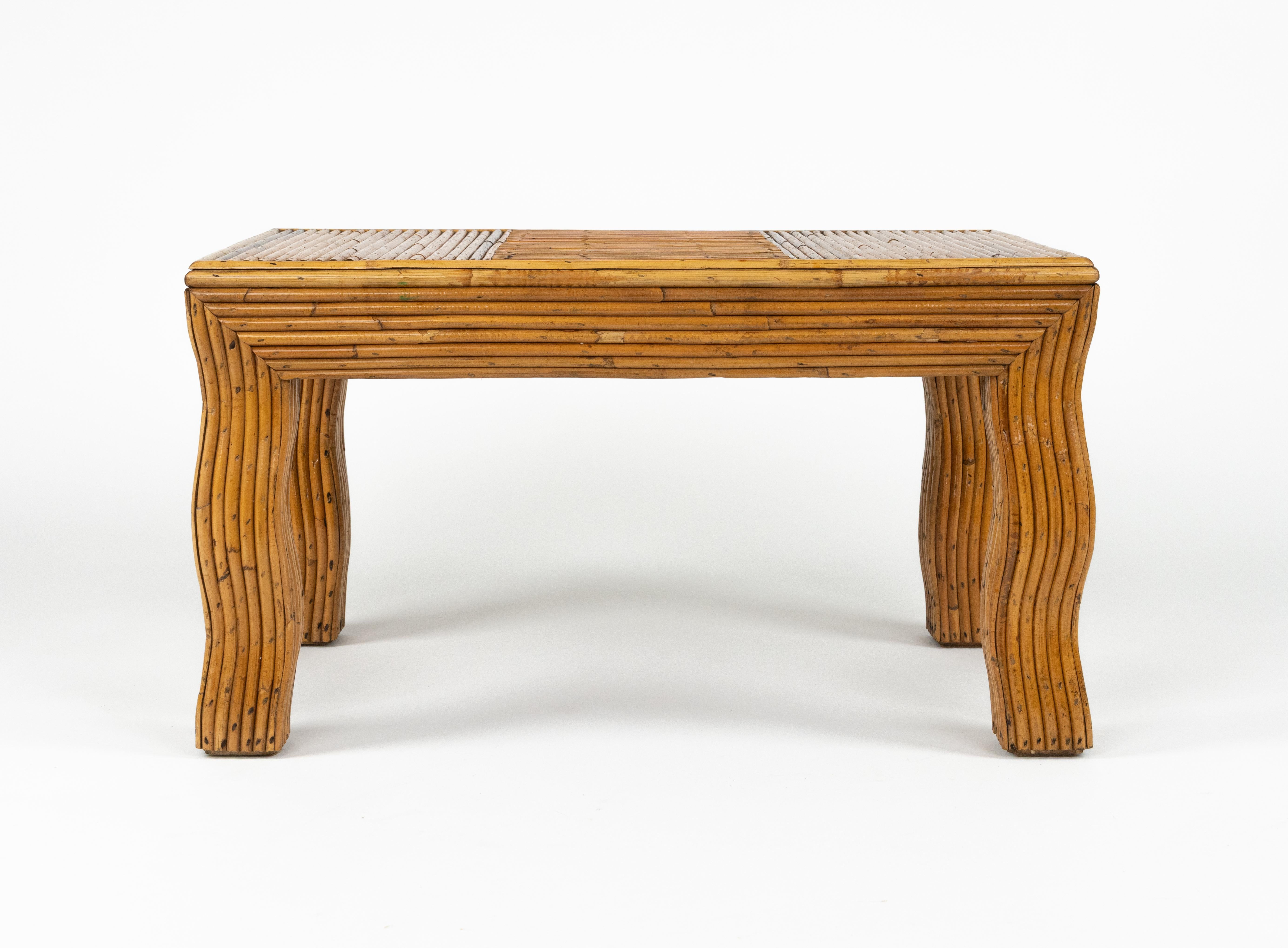 Table basse de milieu de siècle à pieds ondulés en rotin par Vivai del Sud, Italie, années 1970 en vente 10