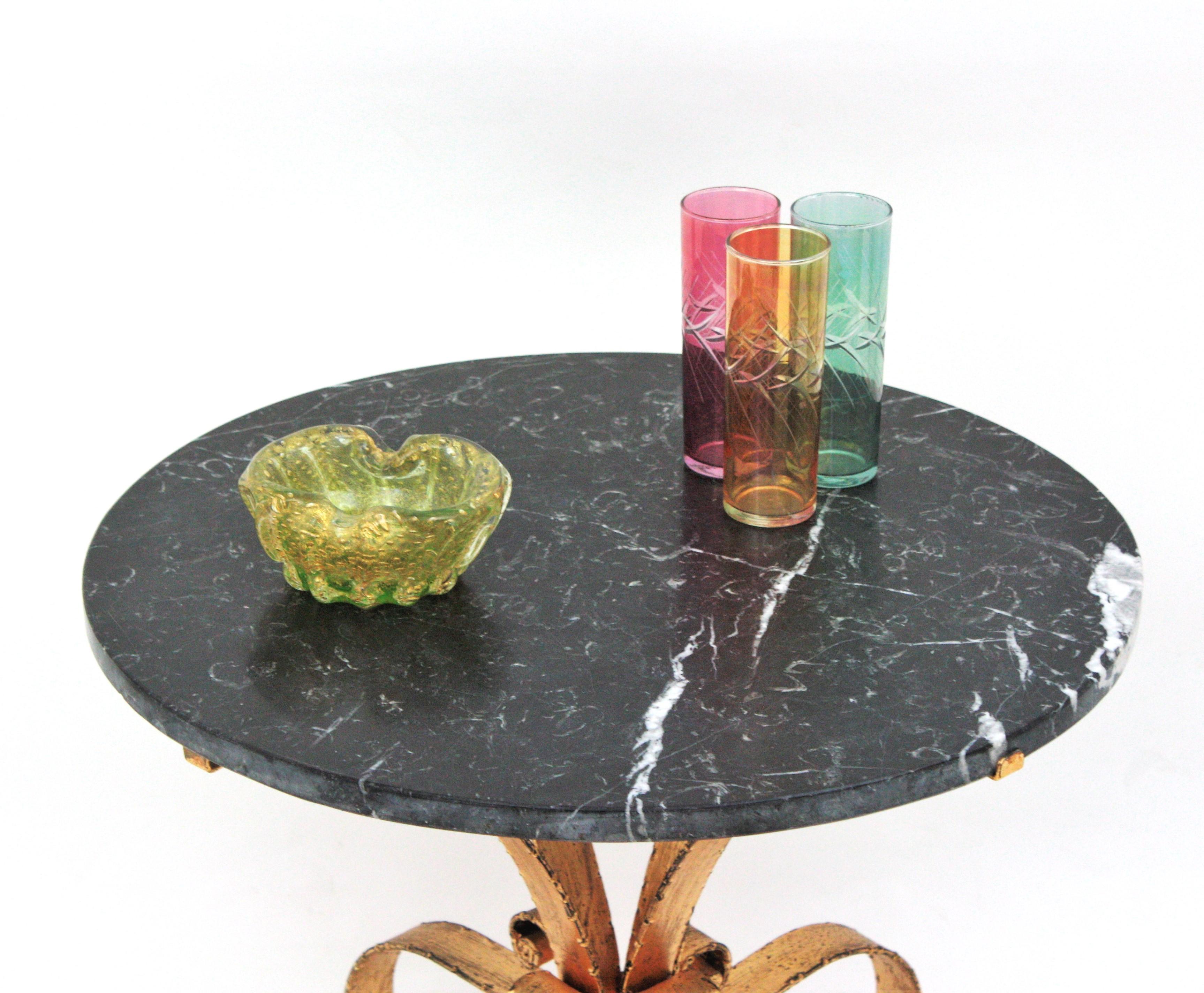 Midcentury Coffee Table with Black Marble Top and Hand Forged Gilt Iron For Sale 8