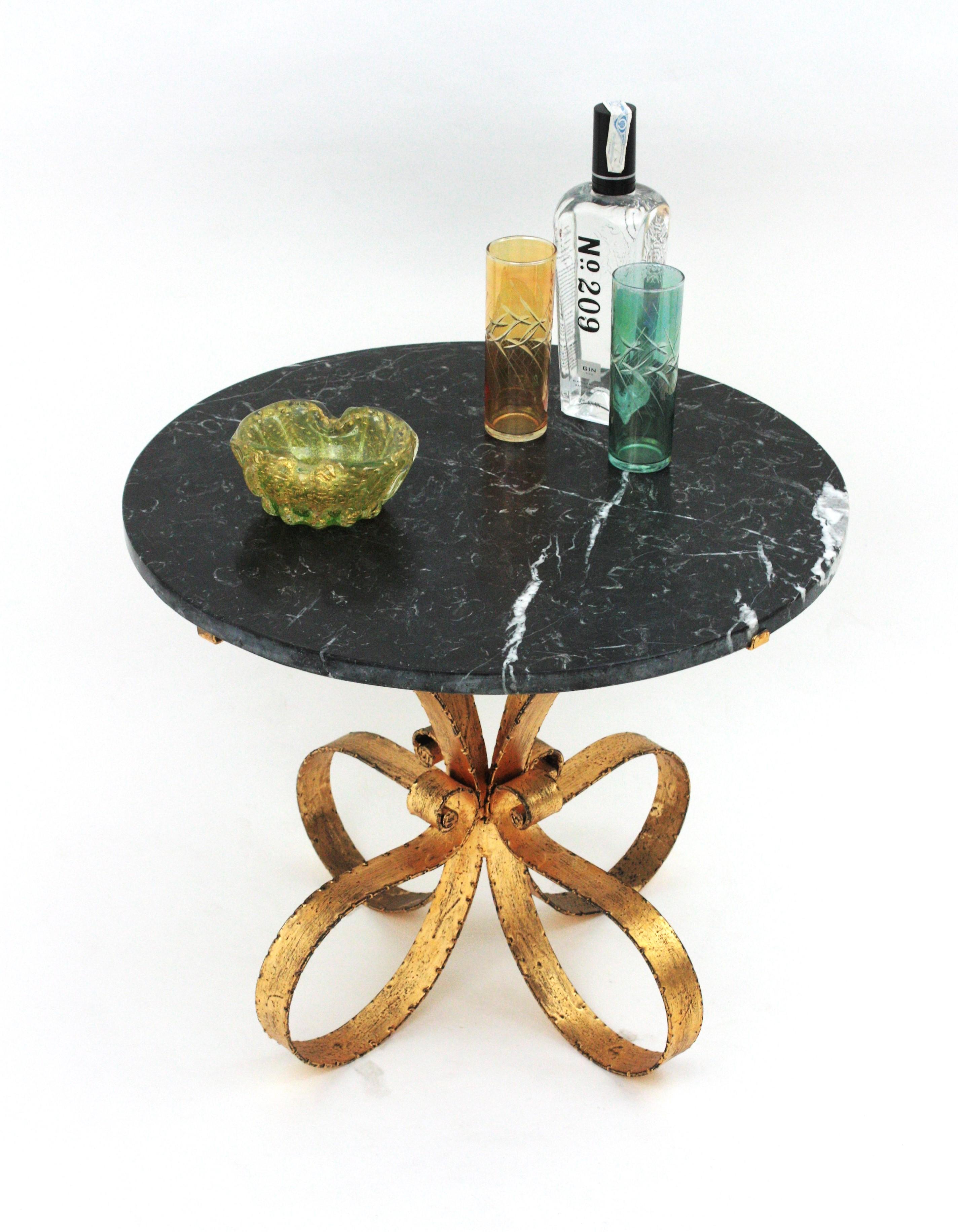 Midcentury Coffee Table with Black Marble Top and Hand Forged Gilt Iron For Sale 9