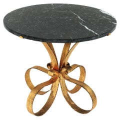 Midcentury Coffee Table with Black Marble Top and Hand Forged Gilt Iron