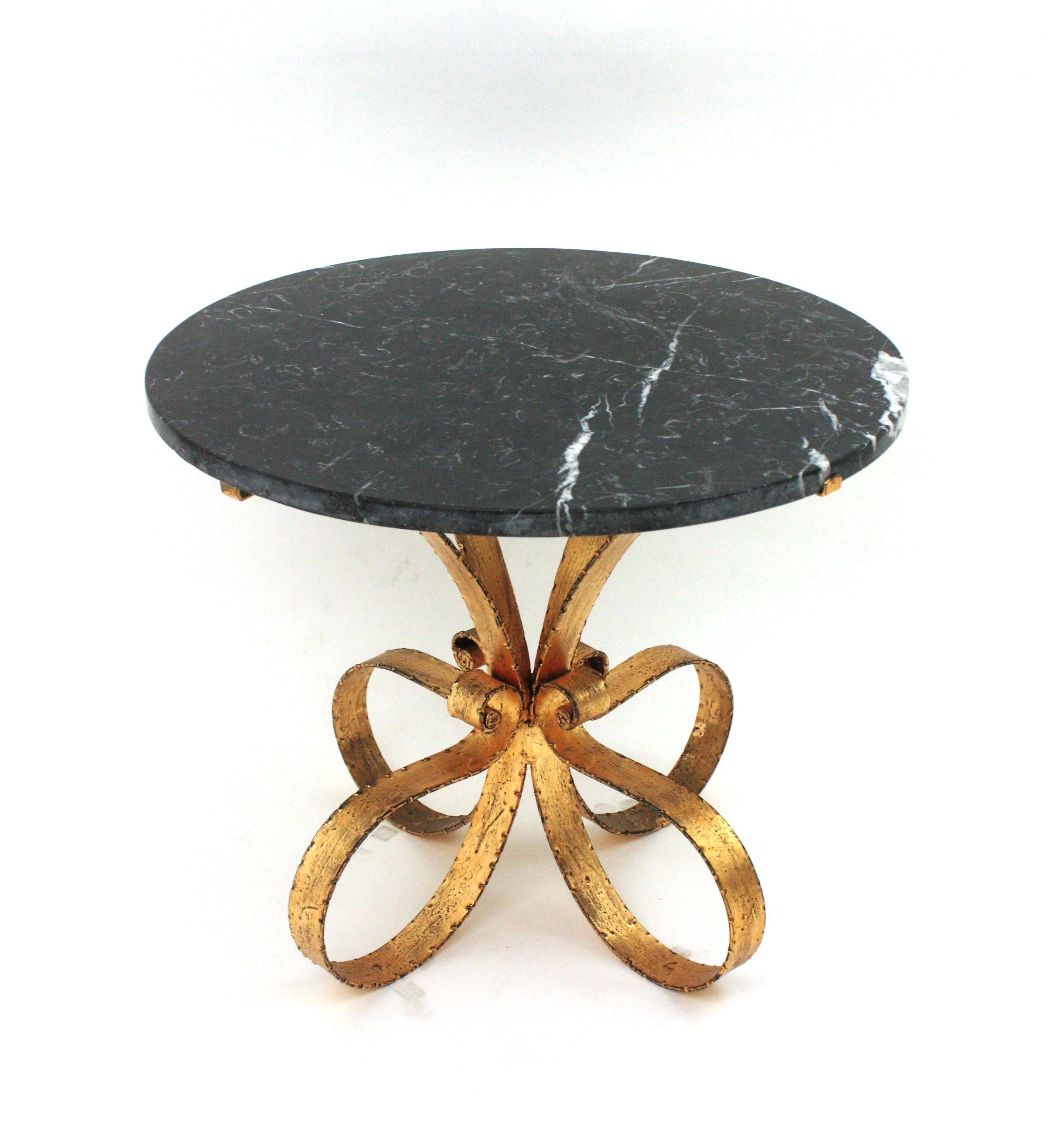 Midcentury Coffee Table with Black Marble Top and Hand Forged Gilt Iron For Sale 2