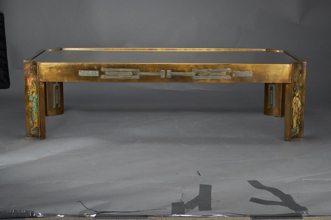 Midcentury Coffee Table with Glass Top, done by Philip and Kelvin LaVerne (amerikanisch)