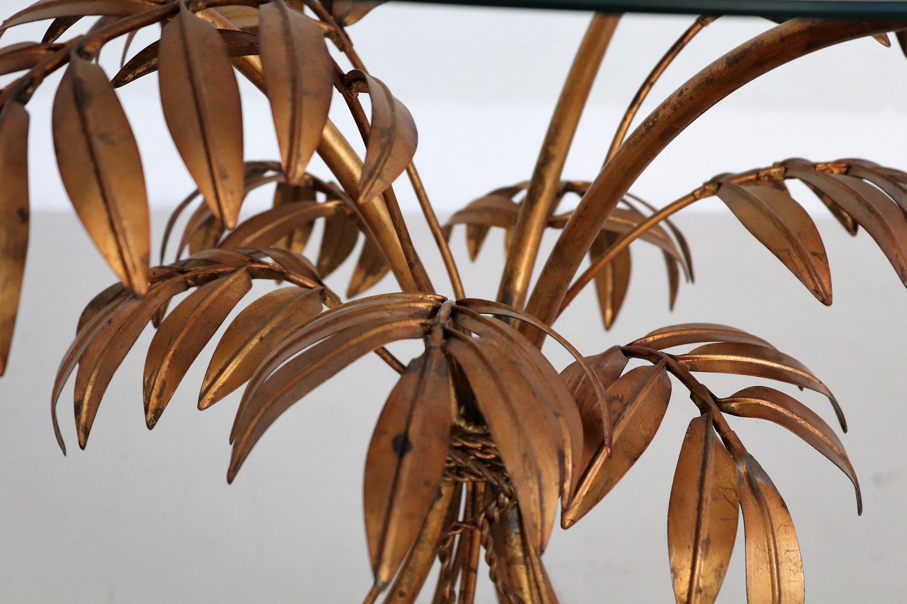 German Midcentury Coffee Table with Leaves in Gilt Metal by Hans Kögl, 1970s