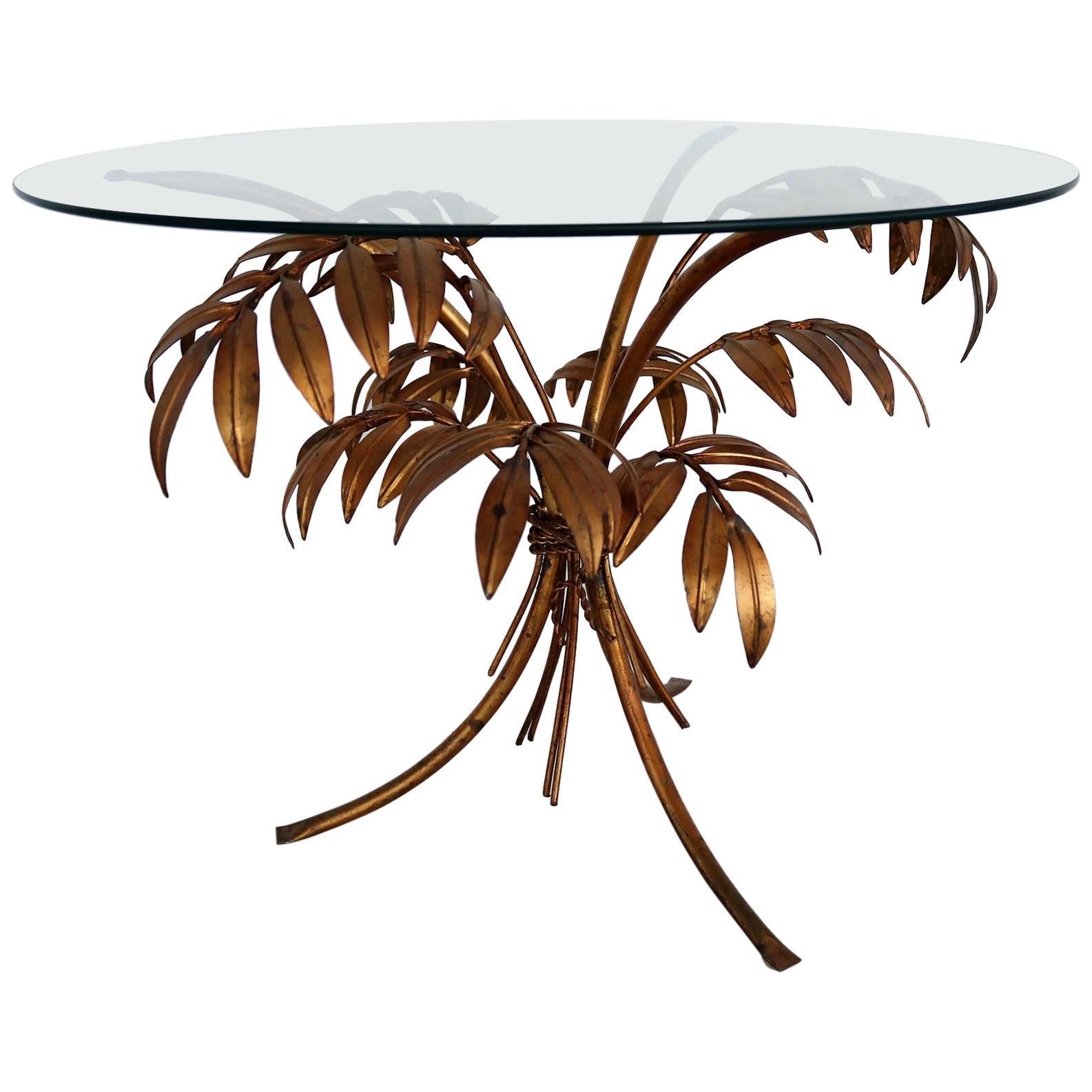 Midcentury Coffee Table with Leaves in Gilt Metal by Hans Kögl, 1970s