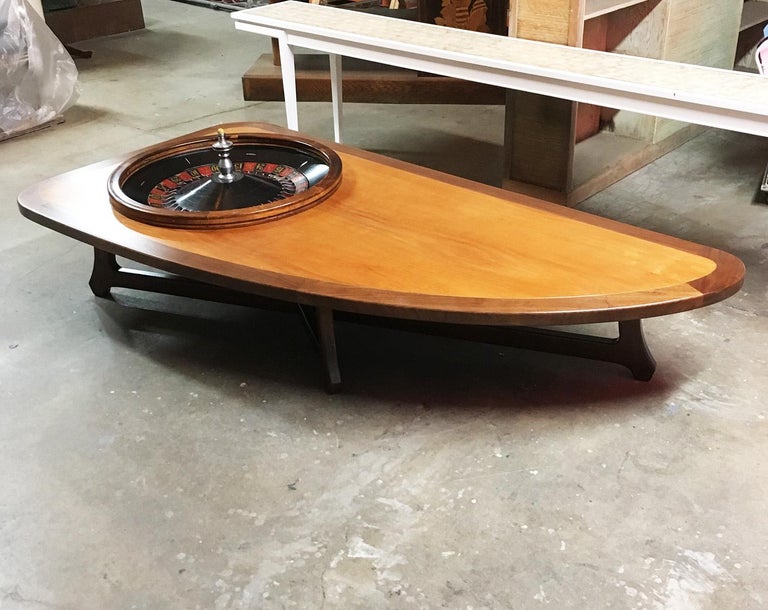 Midcentury Coffee Table with Working Roulette Wheel at 1stDibs