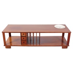 Midcentury Coffee Table Wood with Metal Tray Danish Design, 1960s