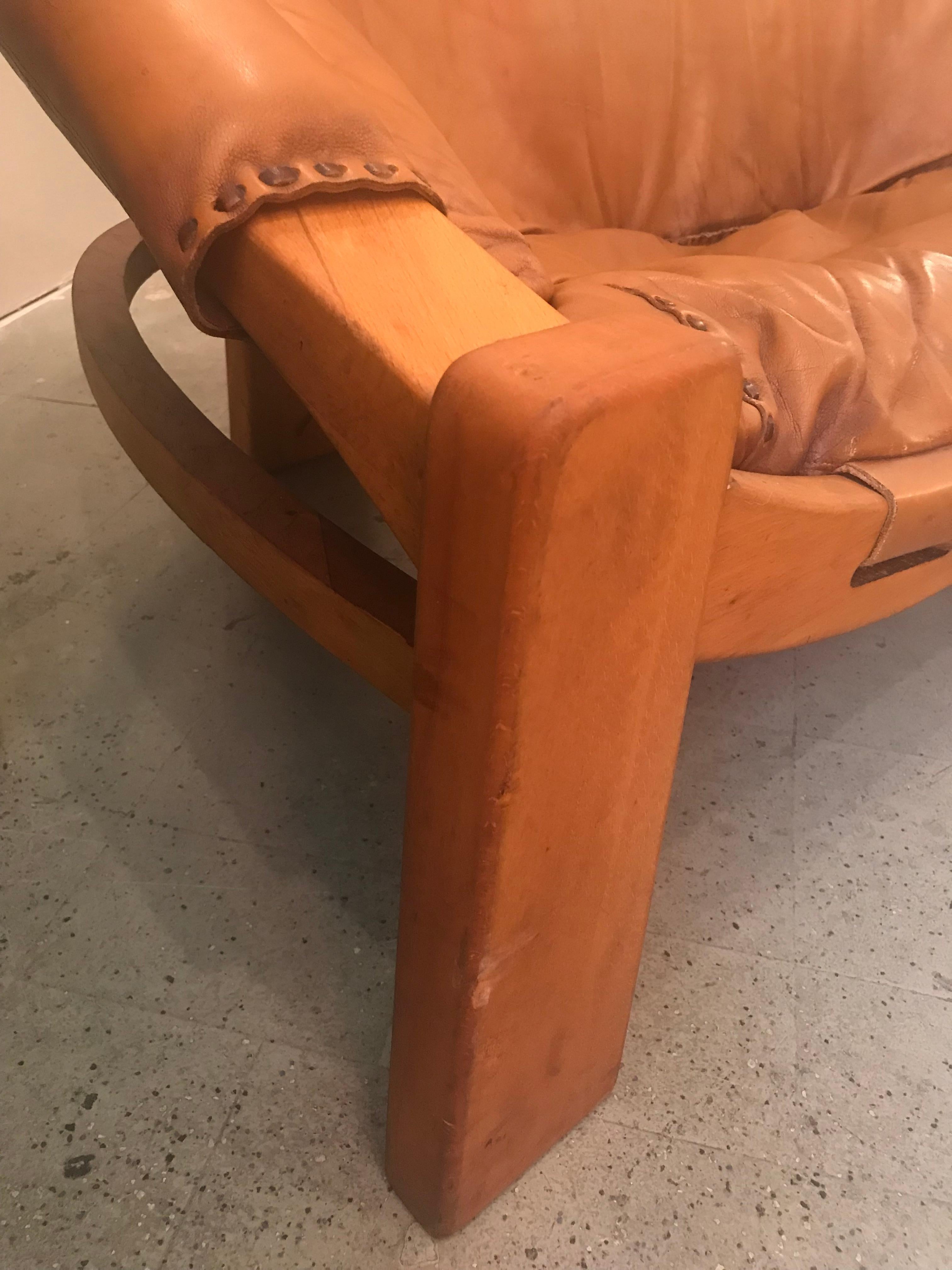 Midcentury Cognac Brown Leather Sofa For Sale 4